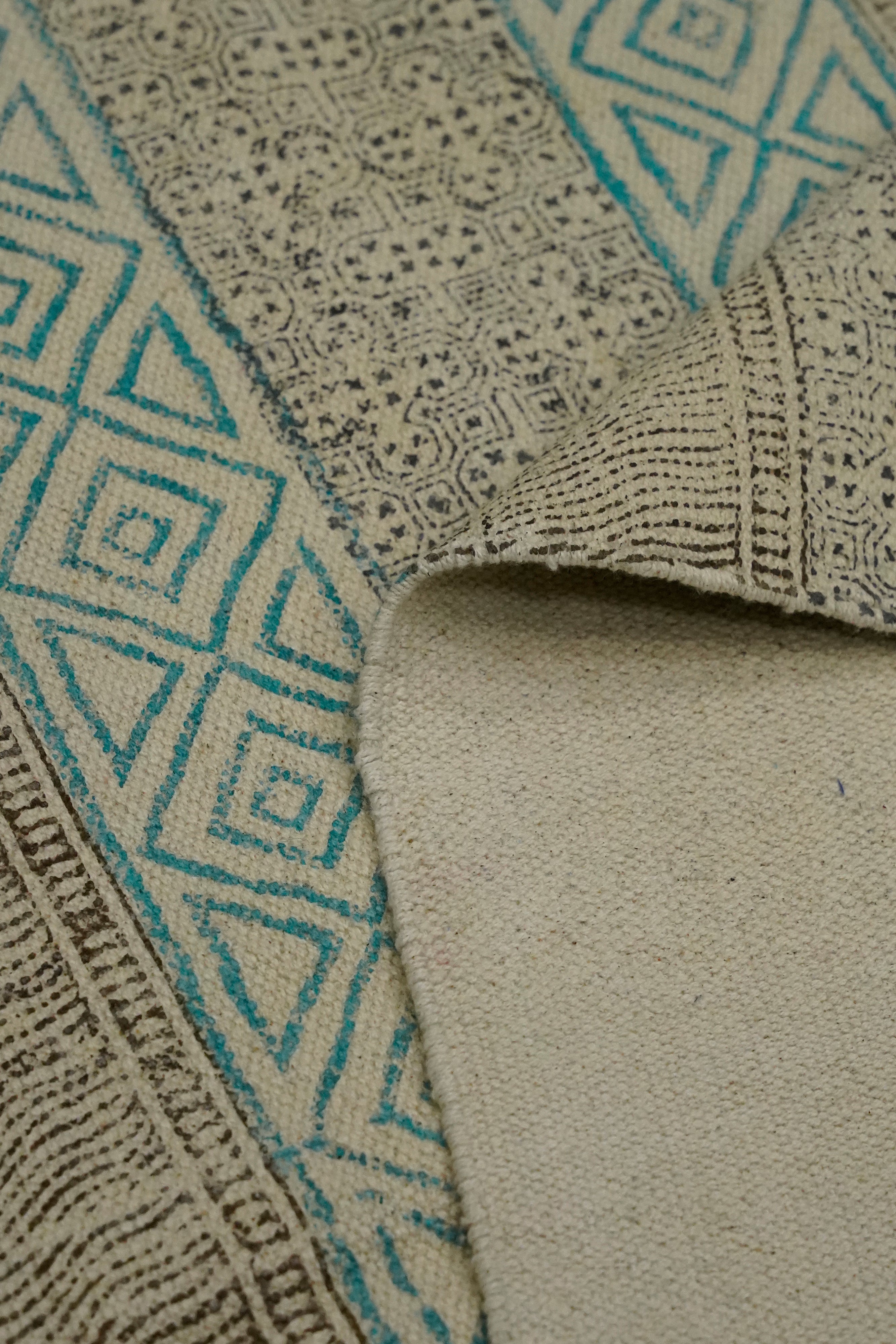 Aqua Tribal Stripe Printed Jute Rug