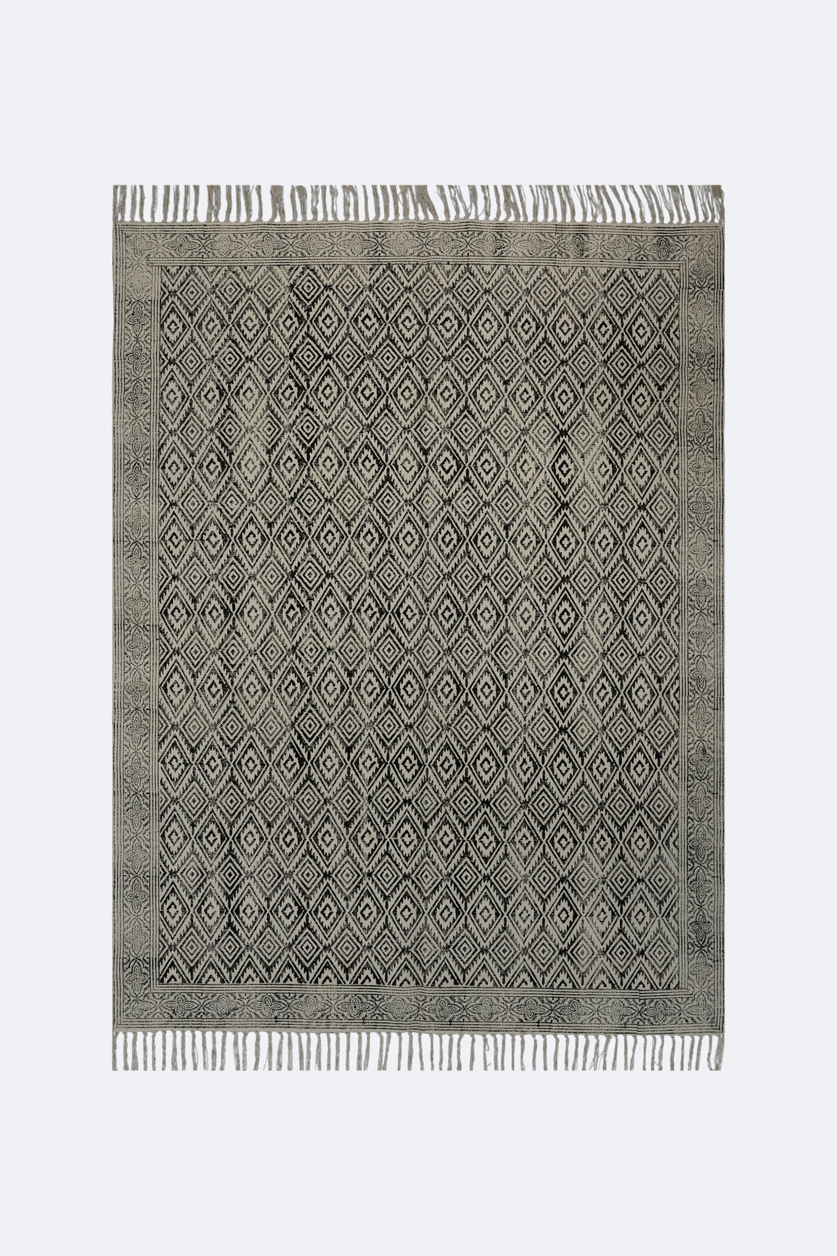 Black Diamond Block Printed Jute Rug