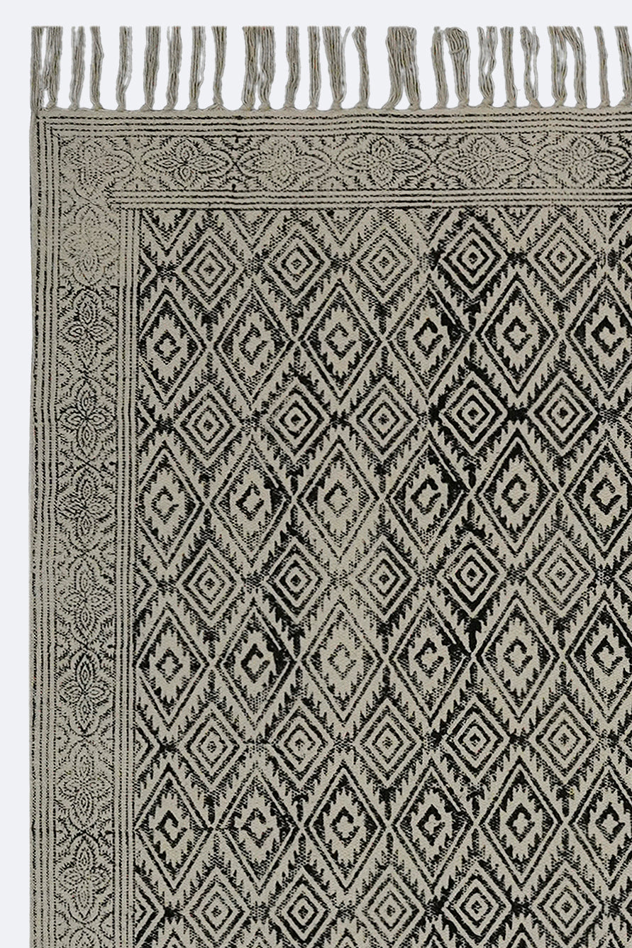 Black Diamond Block Printed Jute Rug