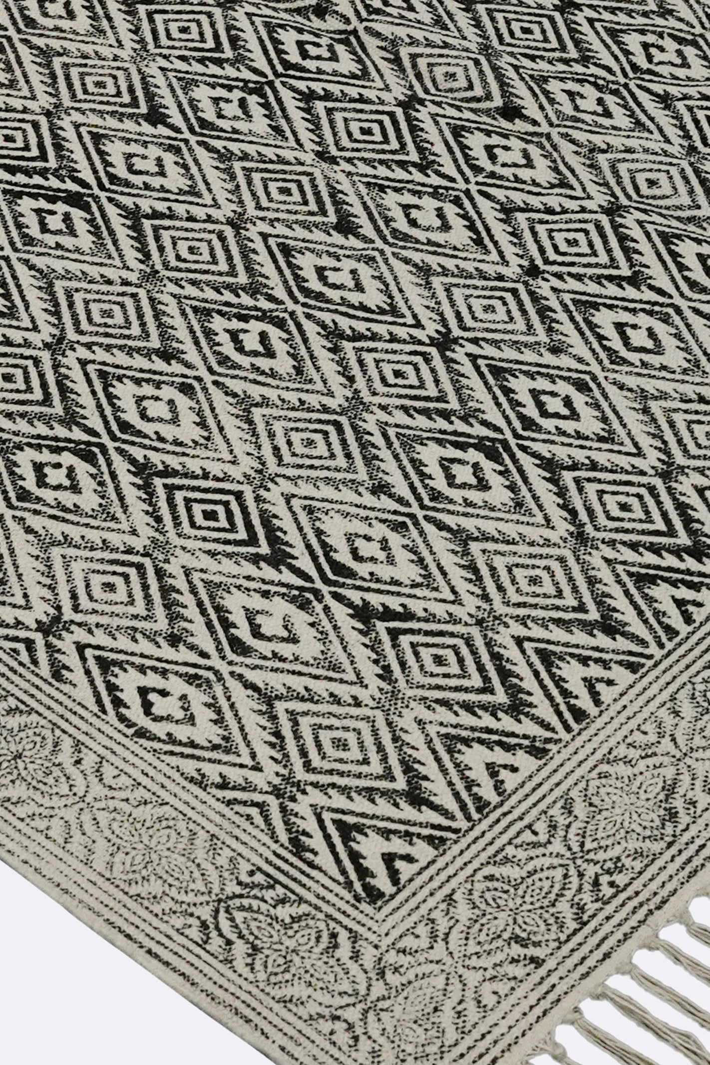 Black Diamond Block Printed Jute Rug