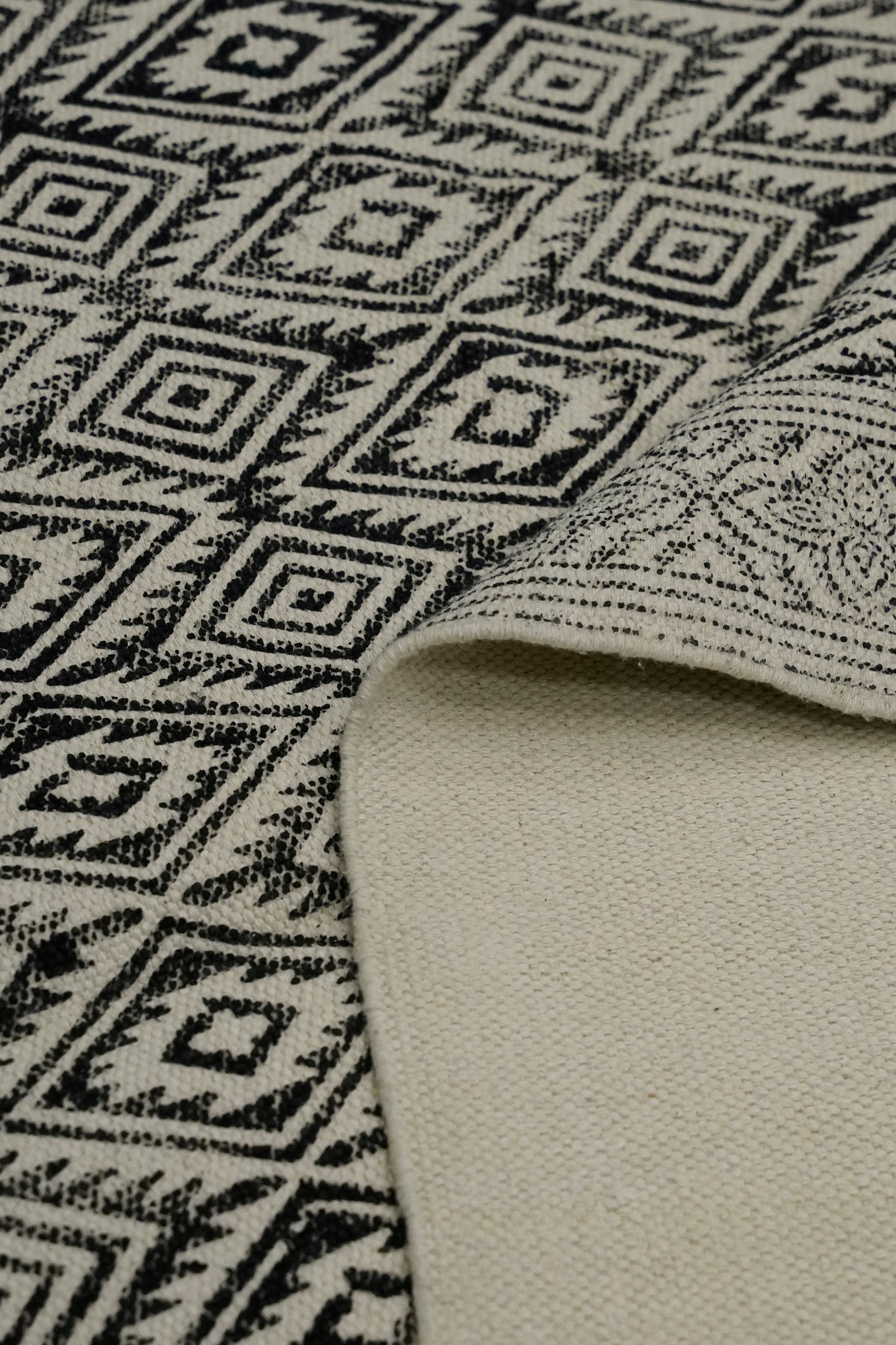 Black Diamond Block Printed Jute Rug