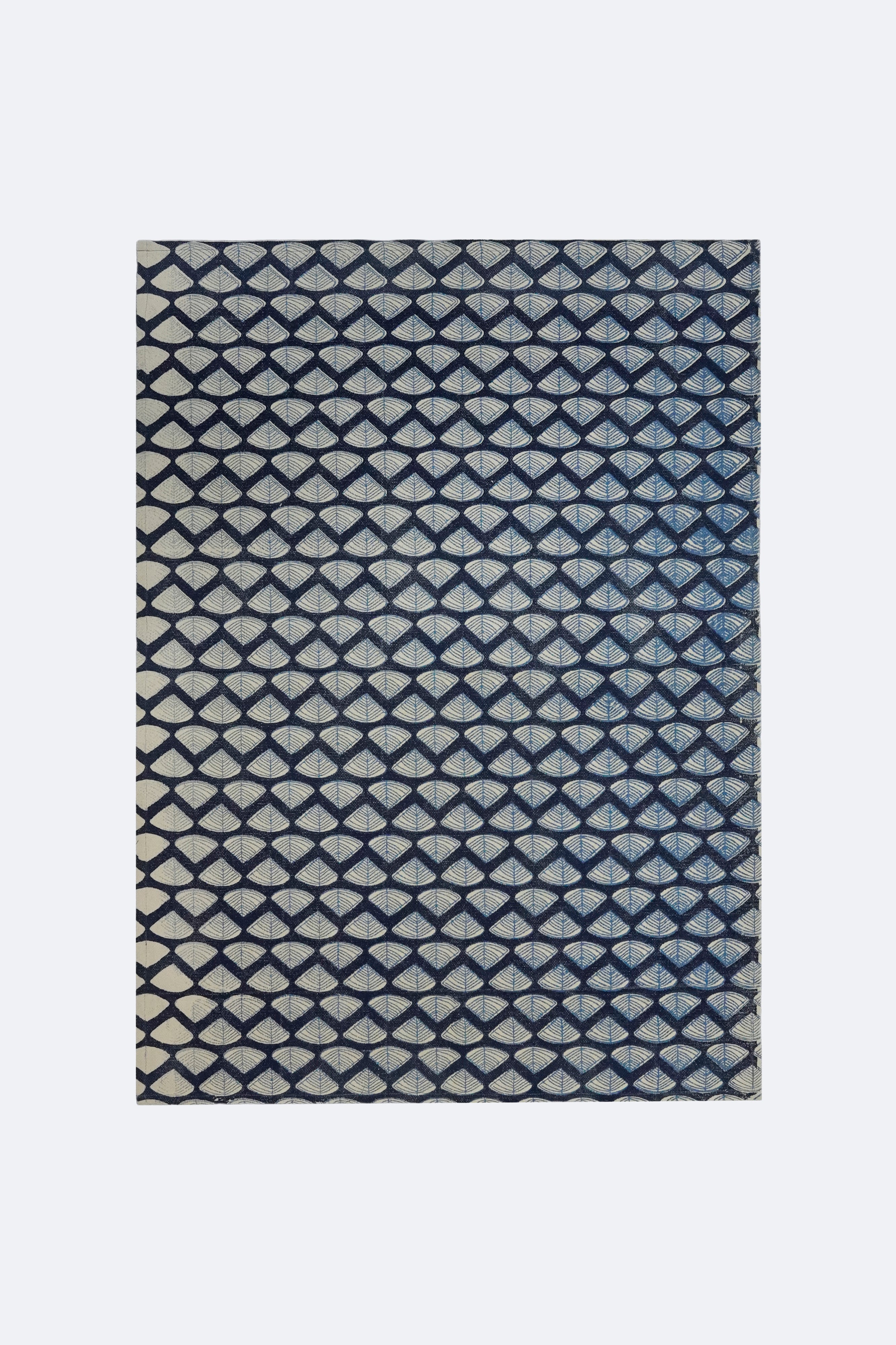 Indigo Fan Motif Printed Jute Rug