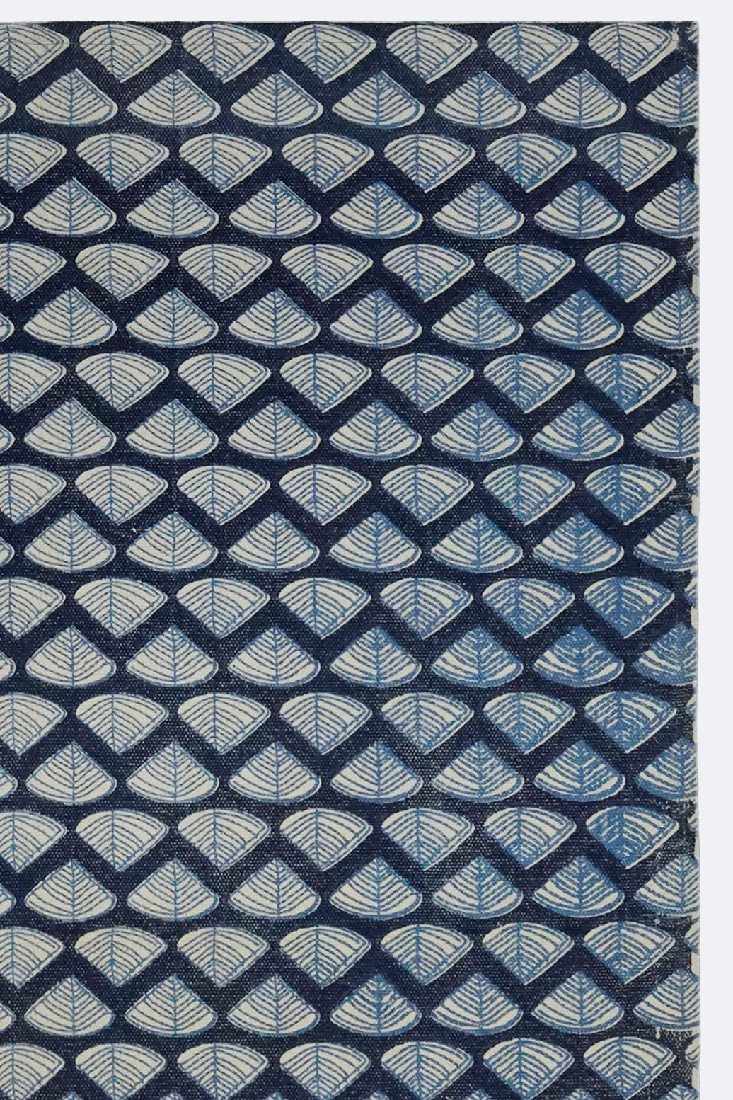 Indigo Fan Motif Printed Jute Rug