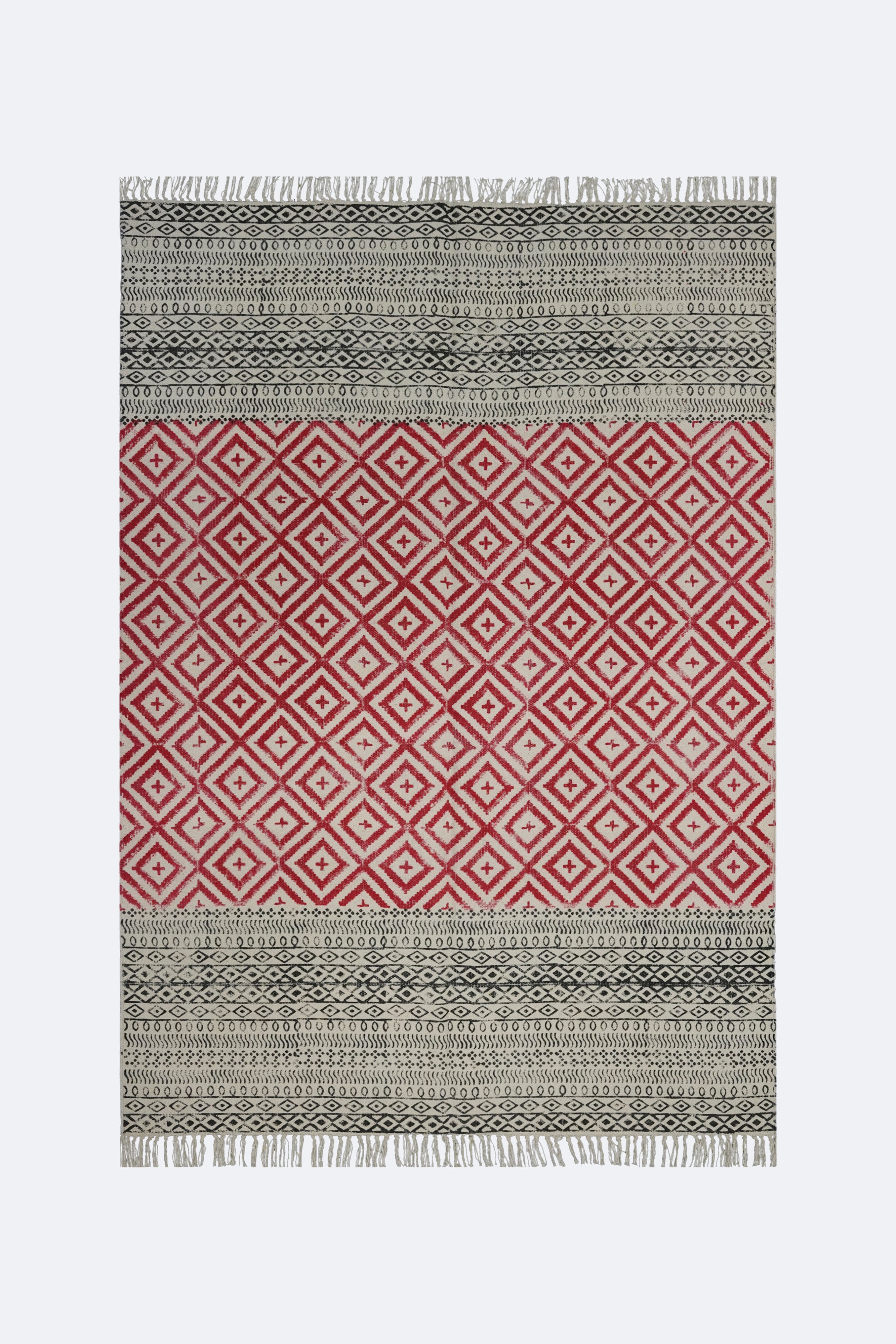 Crimson Diamond Block Printed Jute Rug