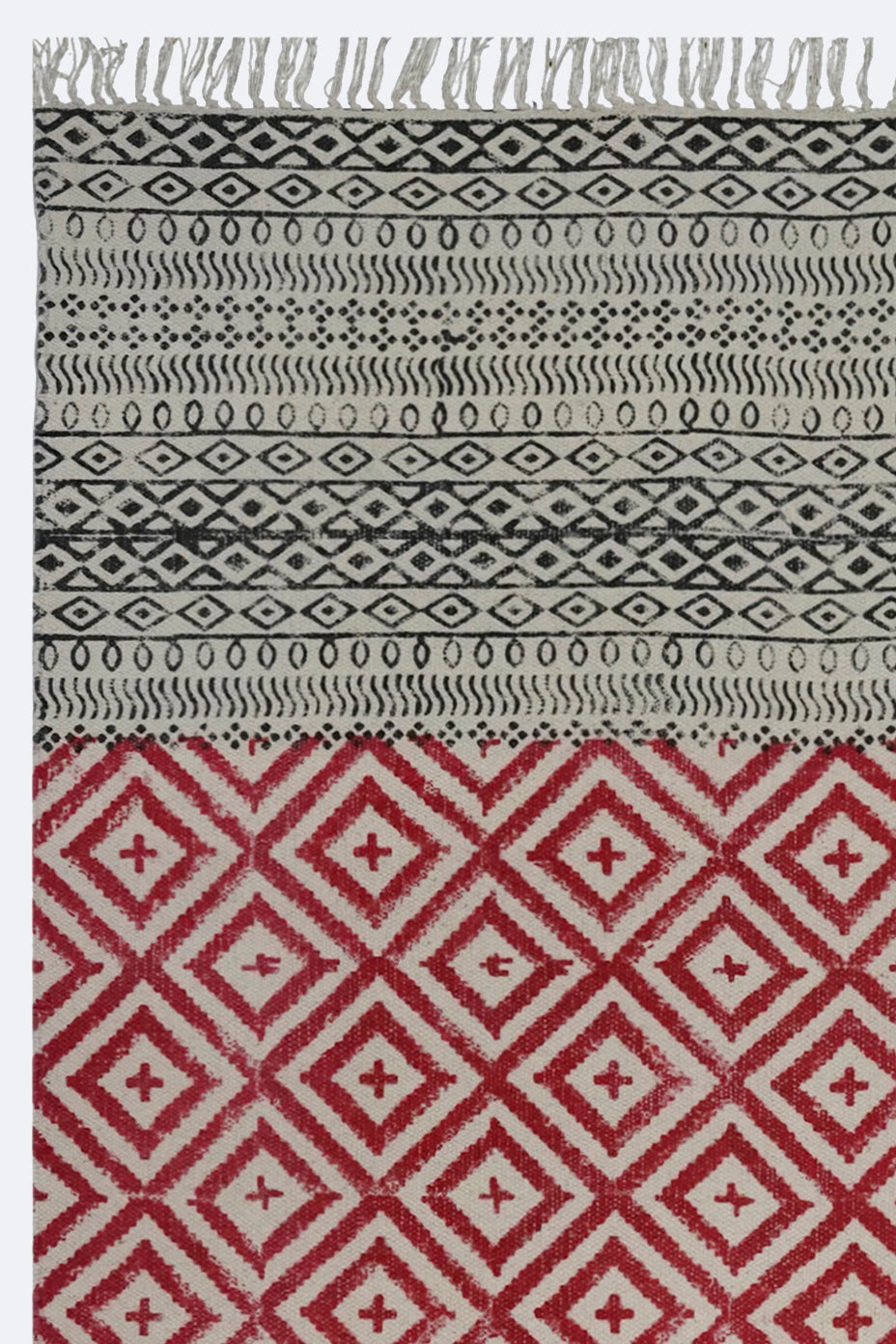 Crimson Diamond Block Printed Jute Rug