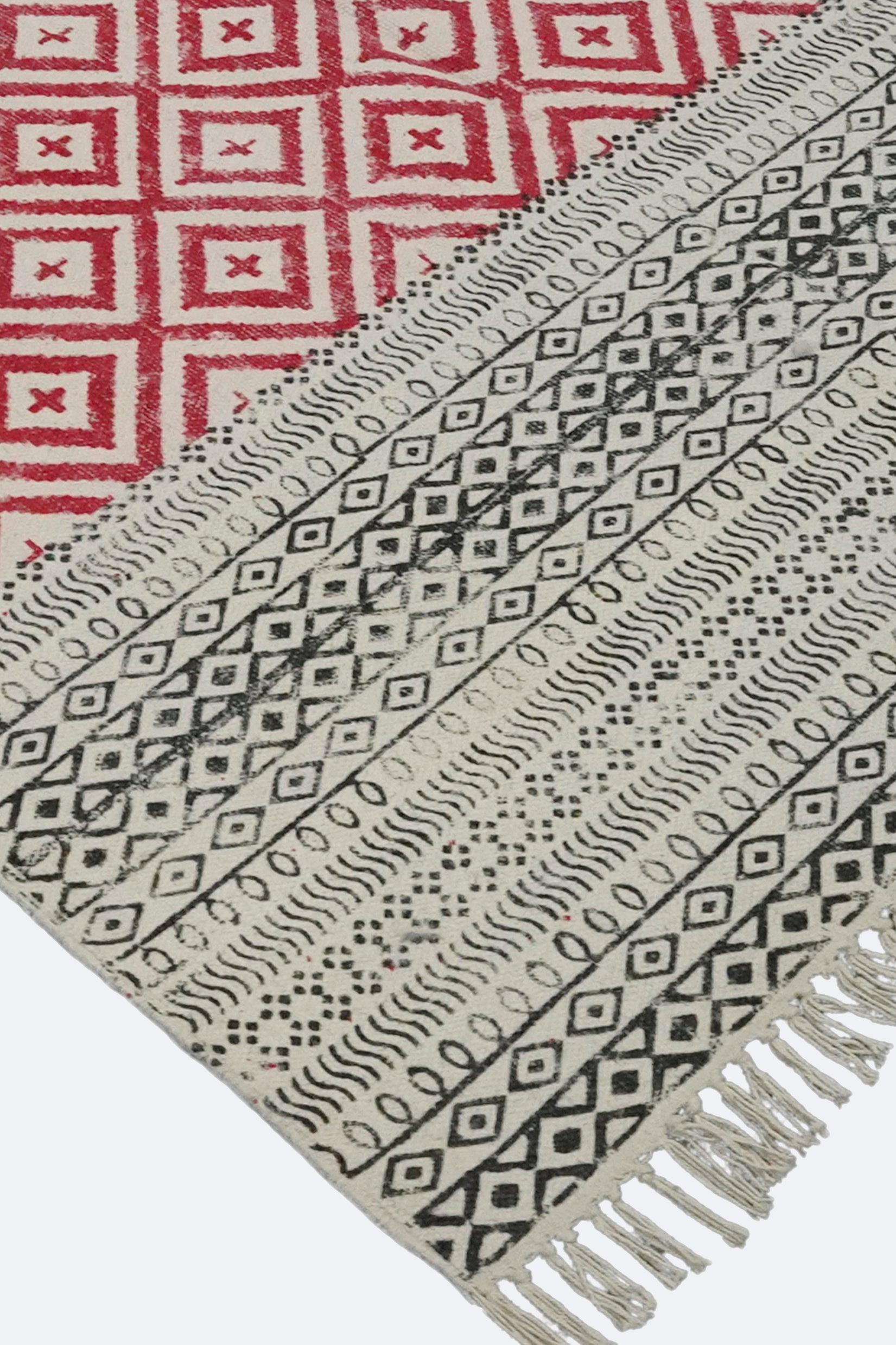 Crimson Diamond Block Printed Jute Rug