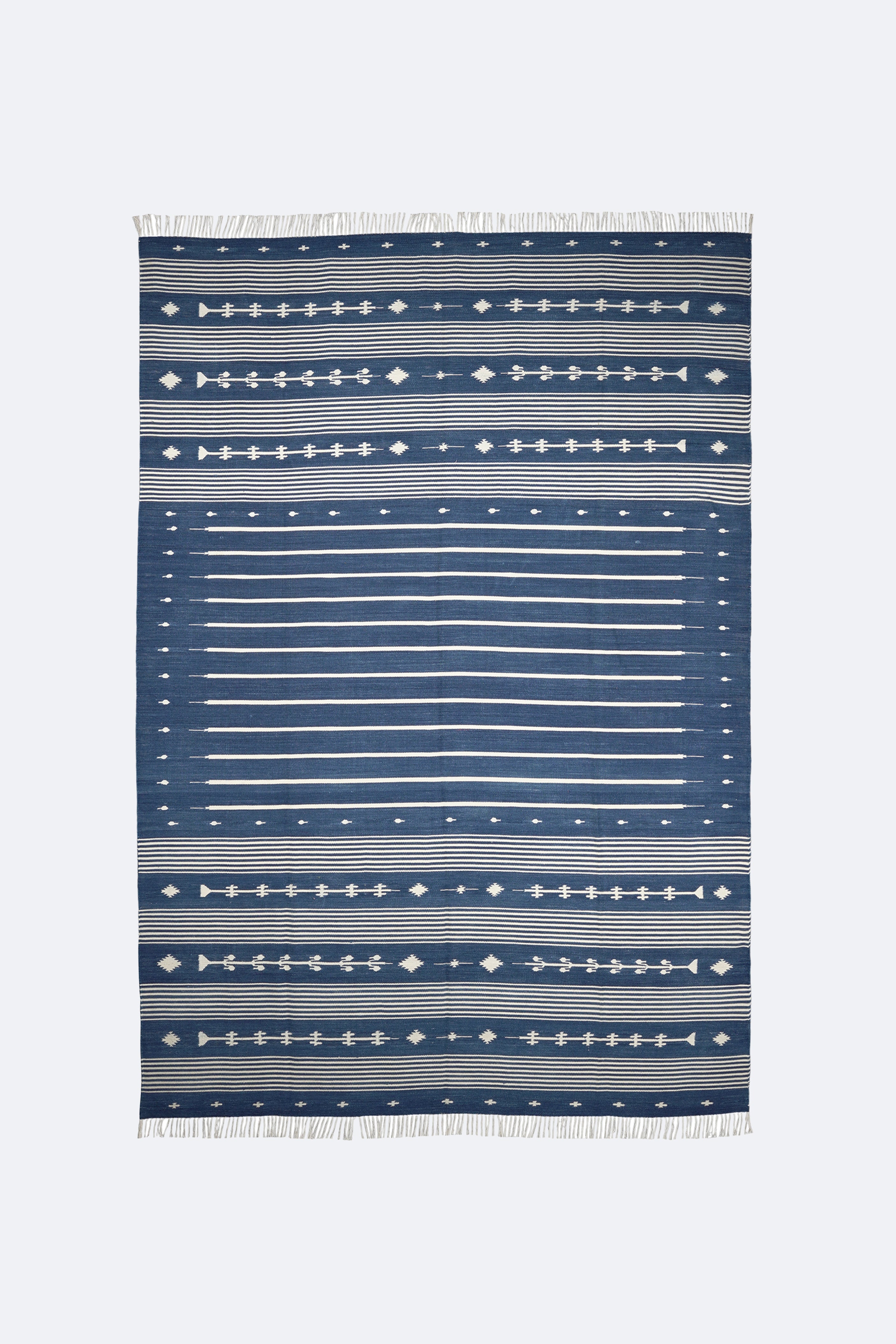 Reversible Blue Striped Handwoven Cotton Rug