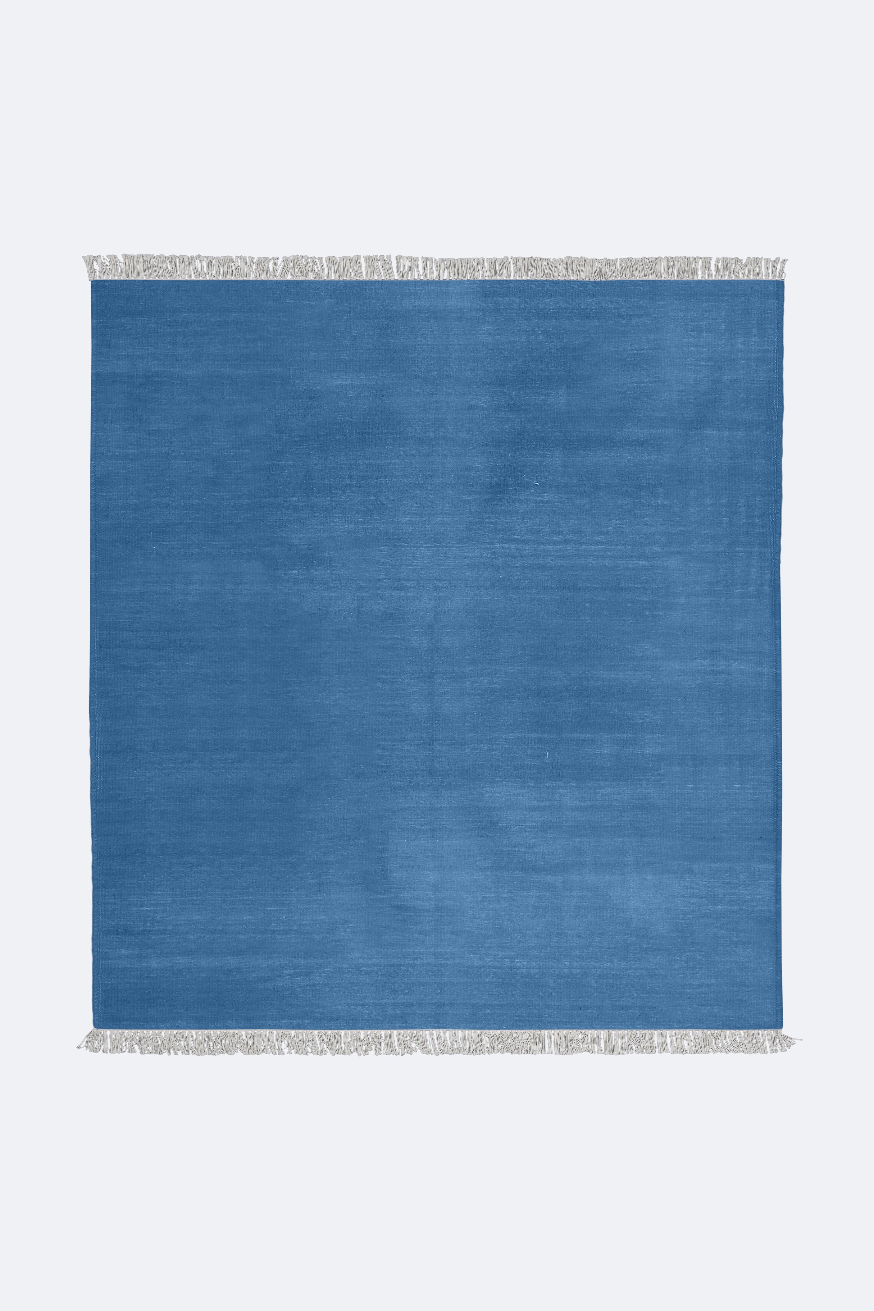 Solid Sapphire Blue Handwoven Reversible Wool Rug