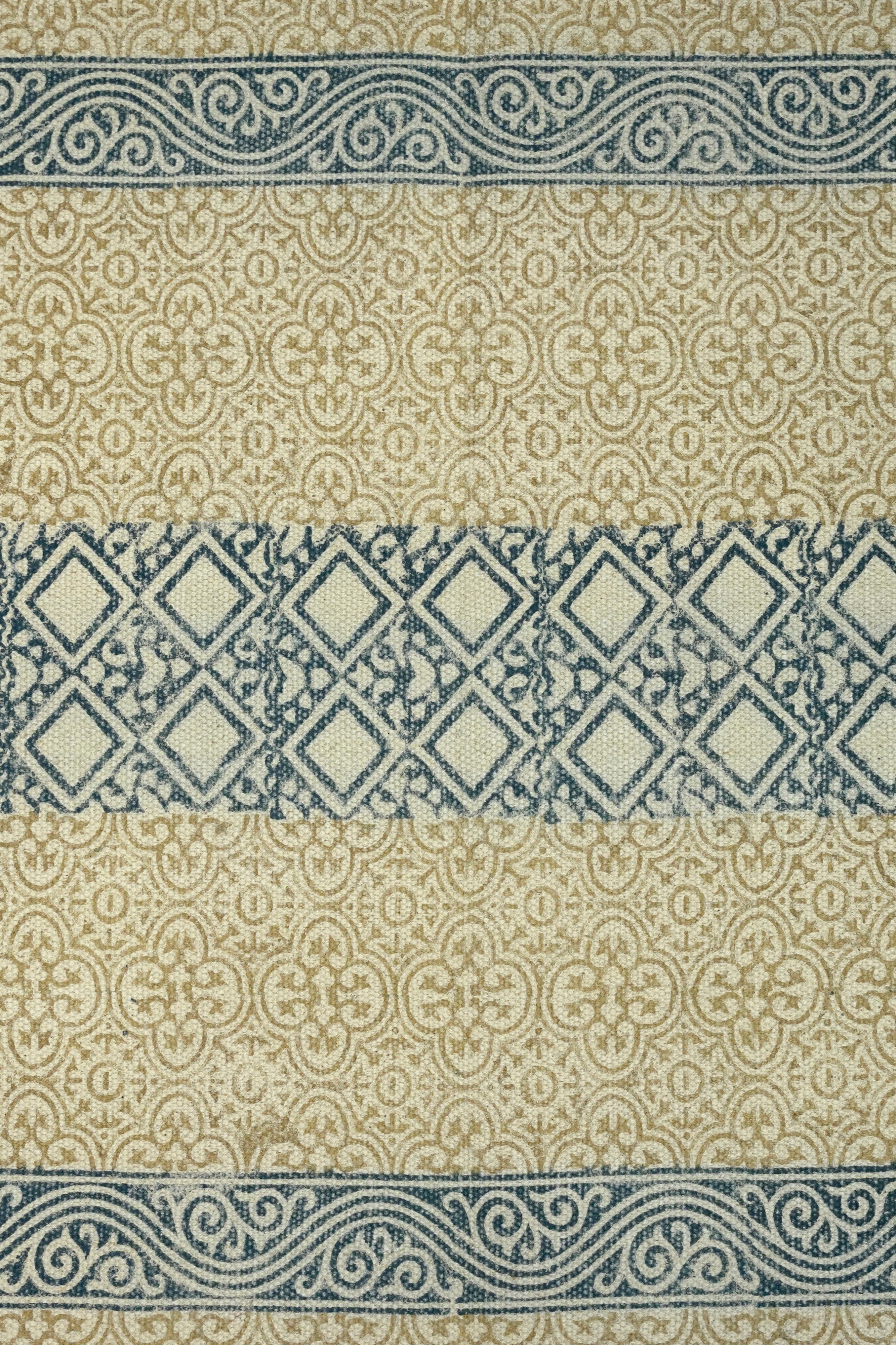 Blue Diamond Stripe Block Printed Jute Rug