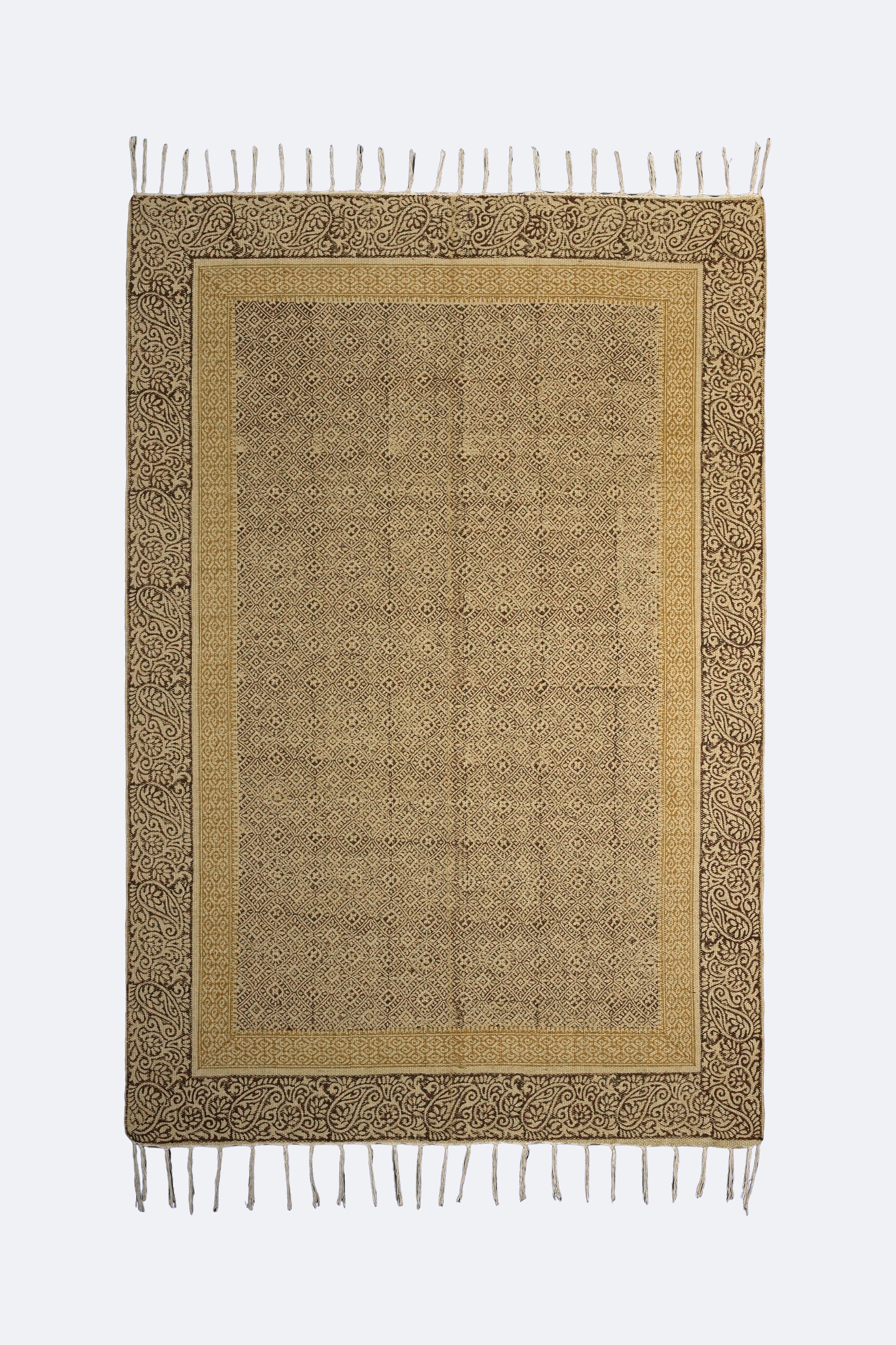 Paisley Border Block-Printed Jute Rug
