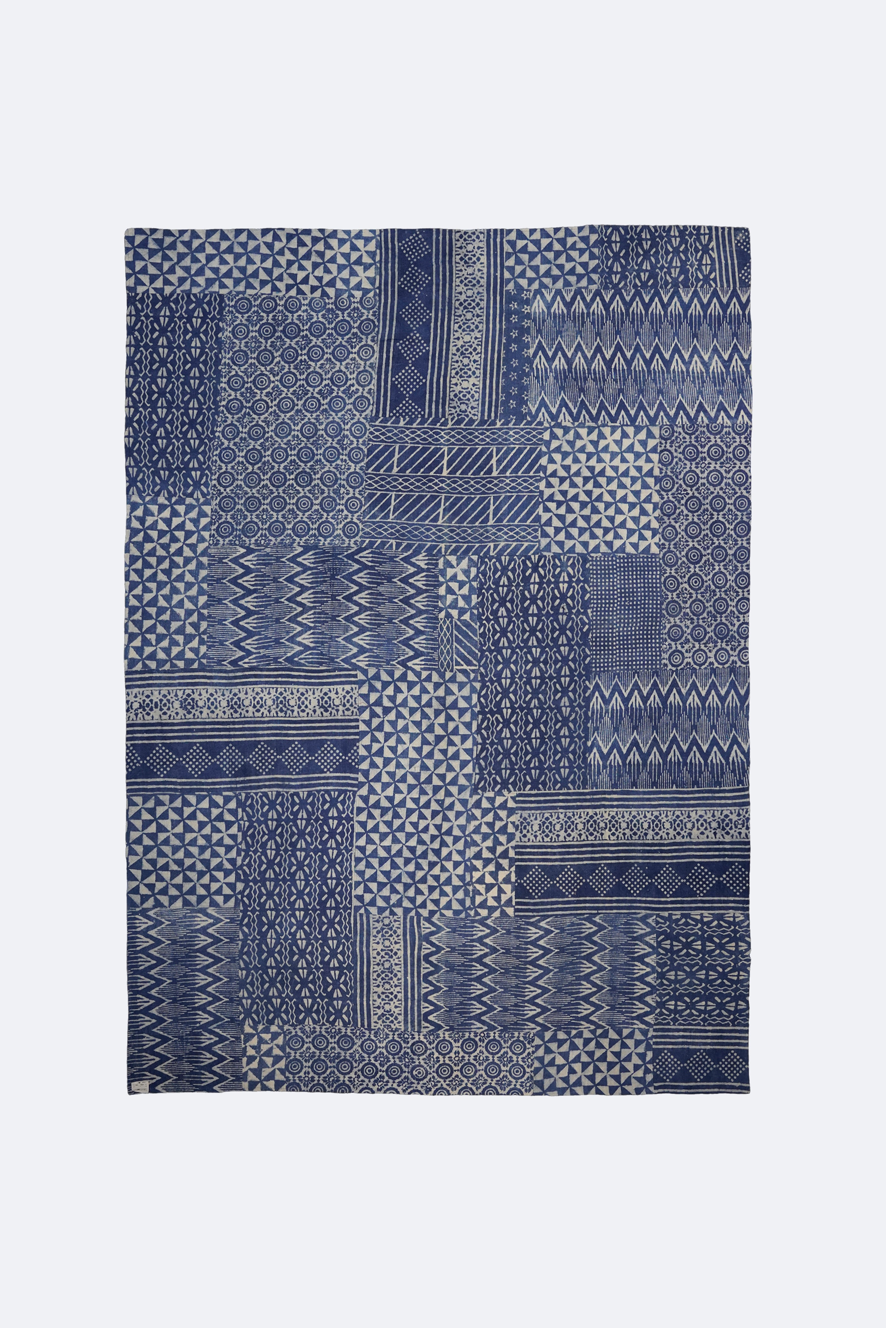 Indigo Geometric Patchwork Handmade Cotton Rug