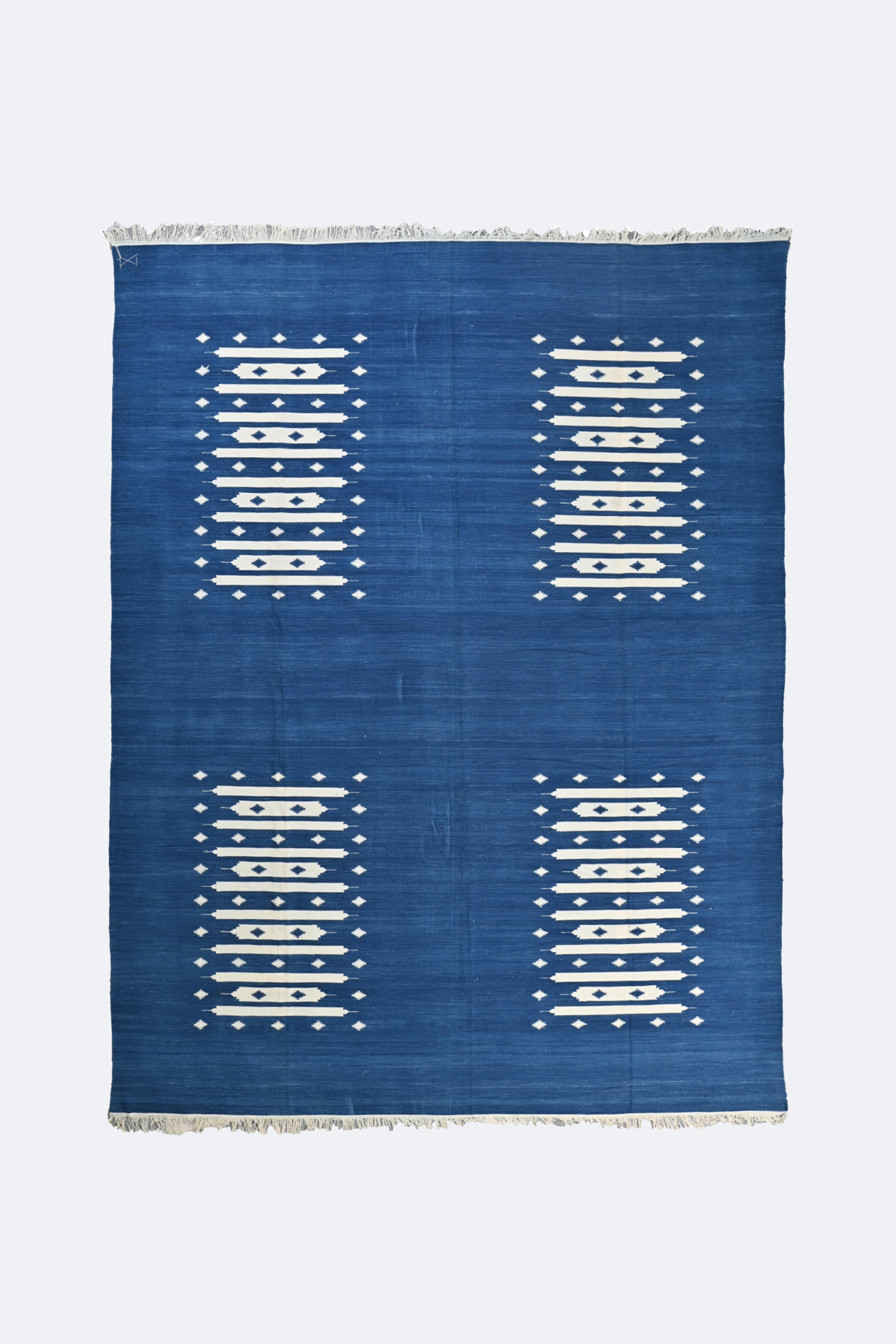 Indigo Geometric Handwoven Reversible Cotton Rug
