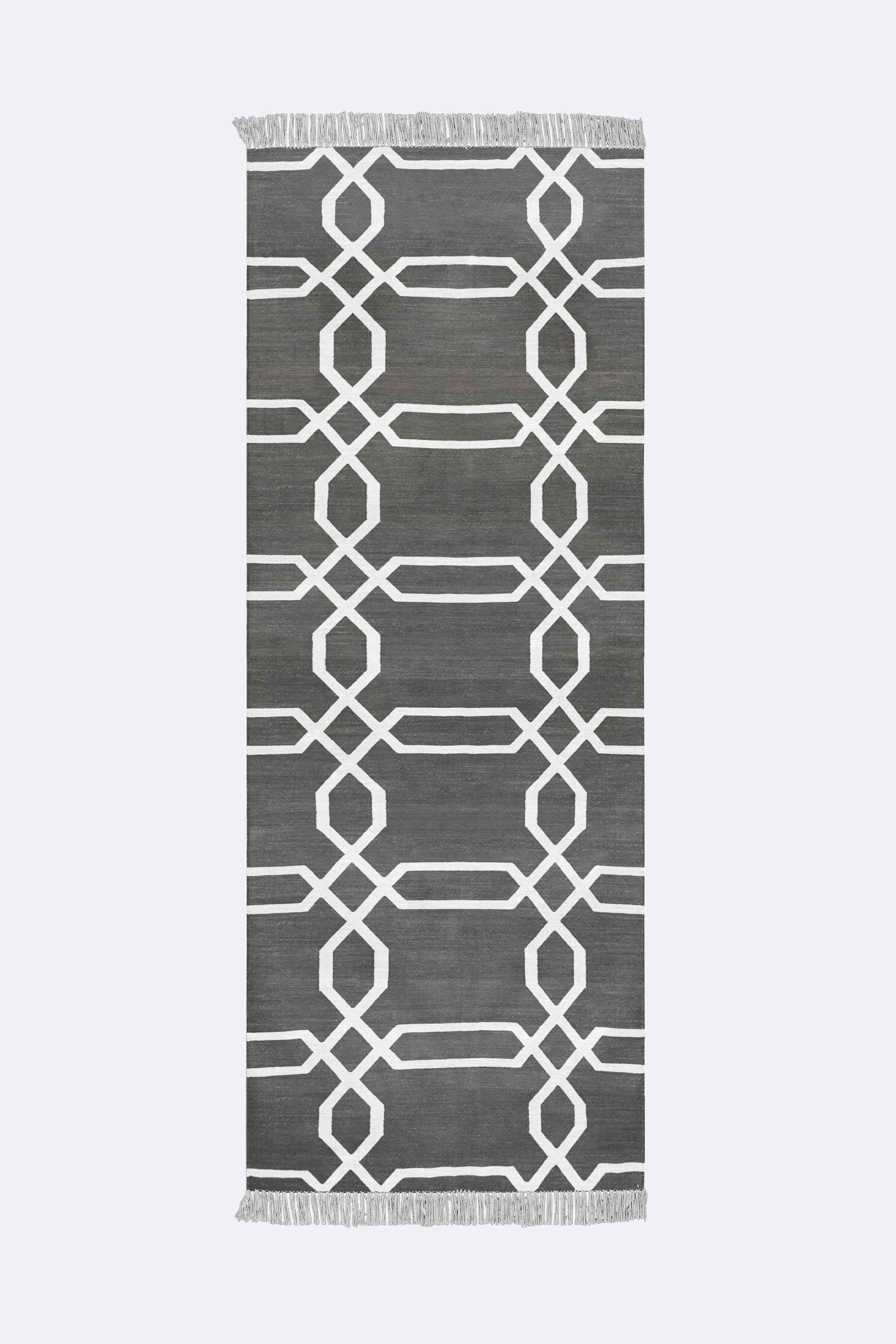 Charcoal Lattice Handwoven Cotton Runner