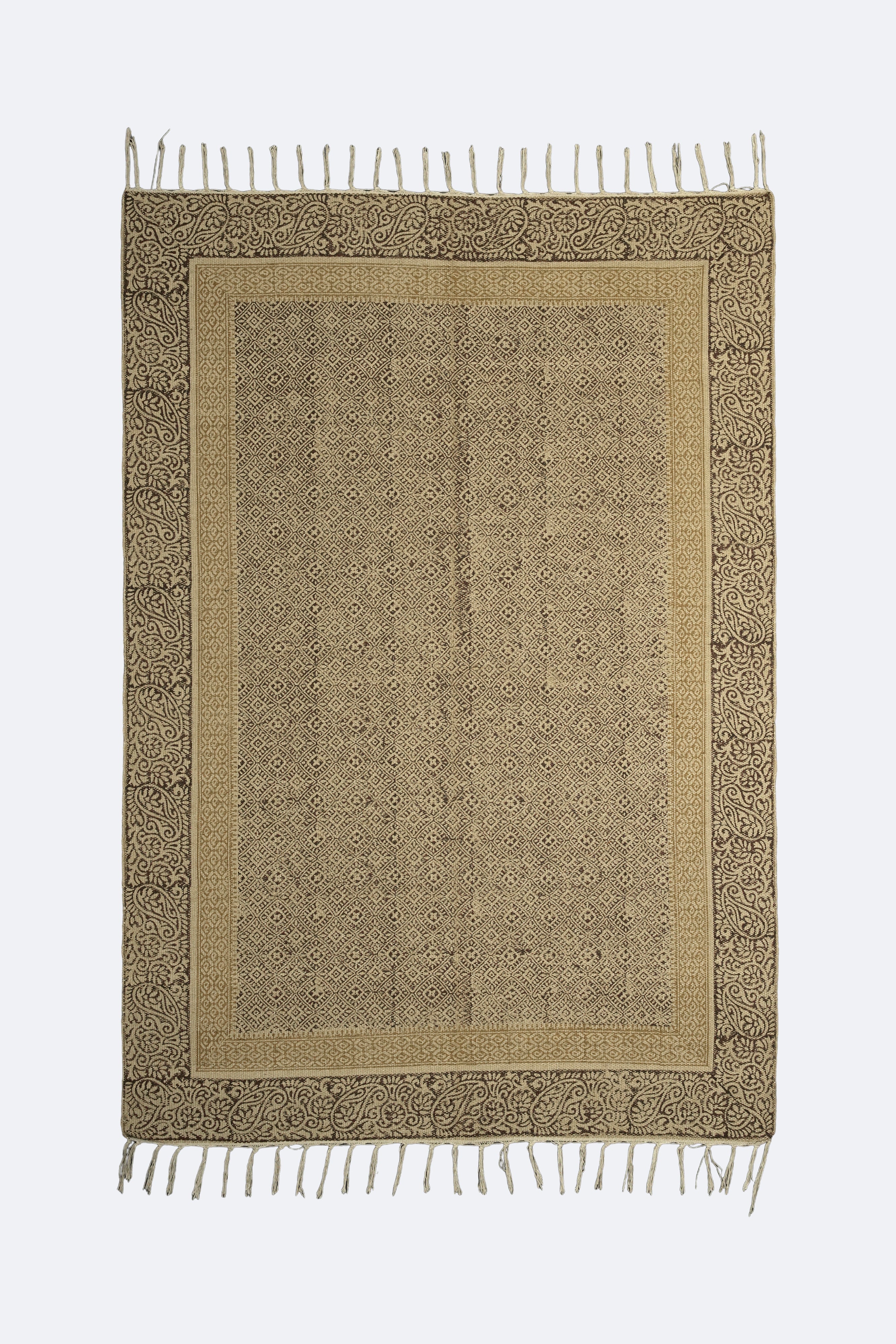 Floral Vine Border Block-Printed Jute Rug