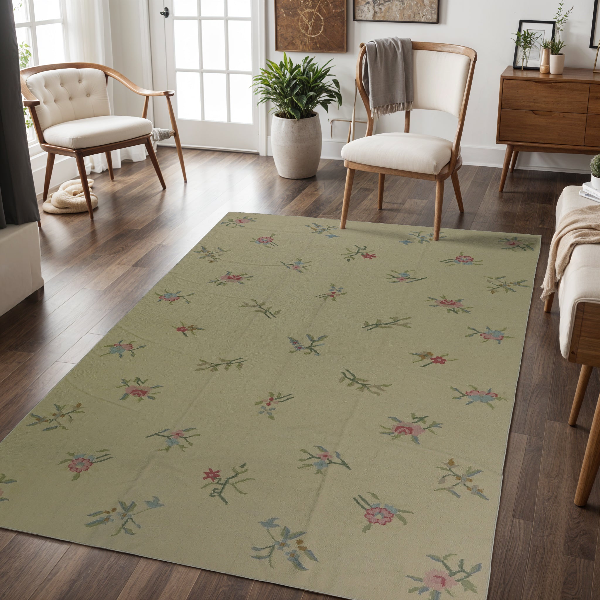Handwoven Floral Rug in Multicolor for Soft interiors in Wool
