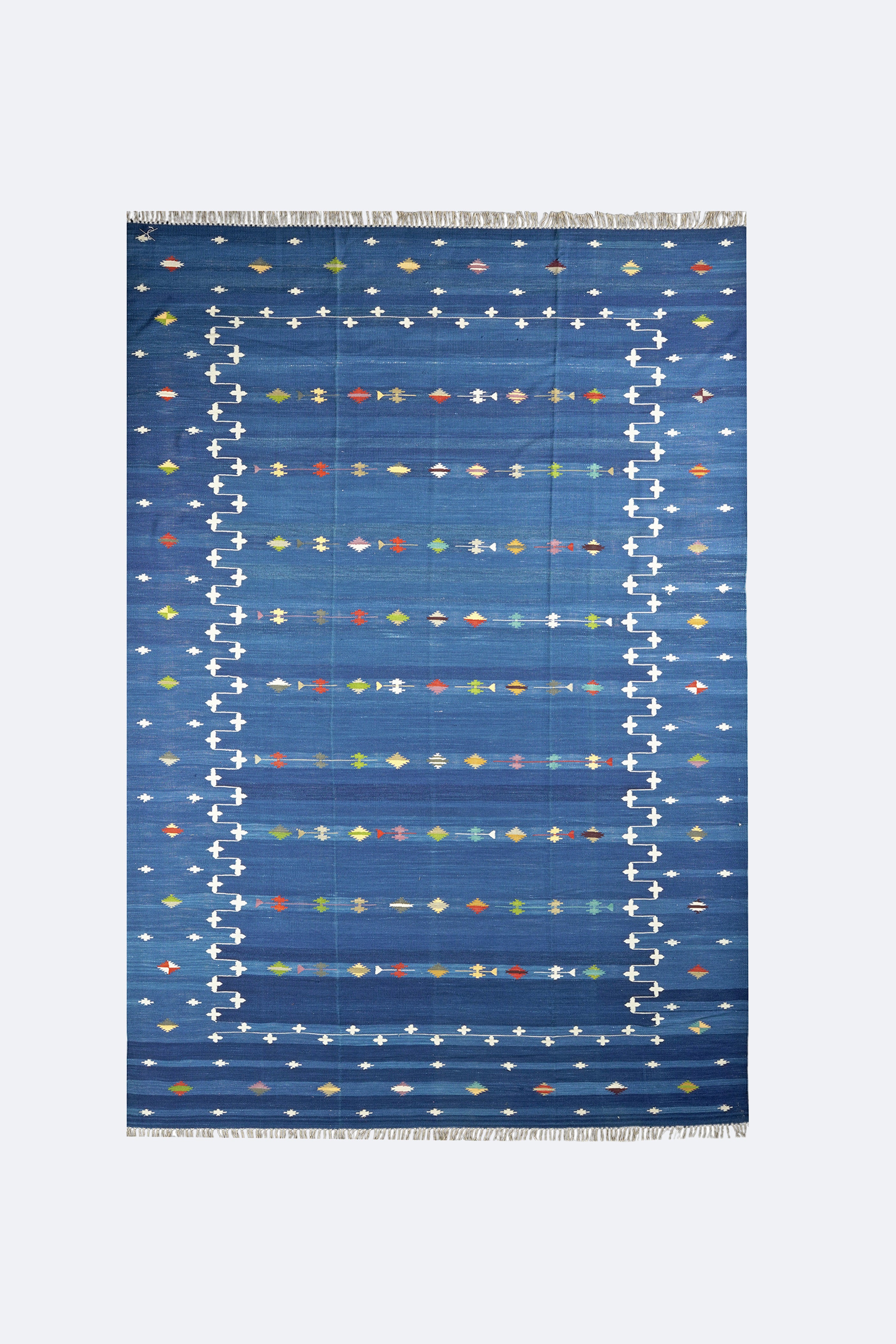 Blue Geometric Reversible Cotton Flatweave Rug