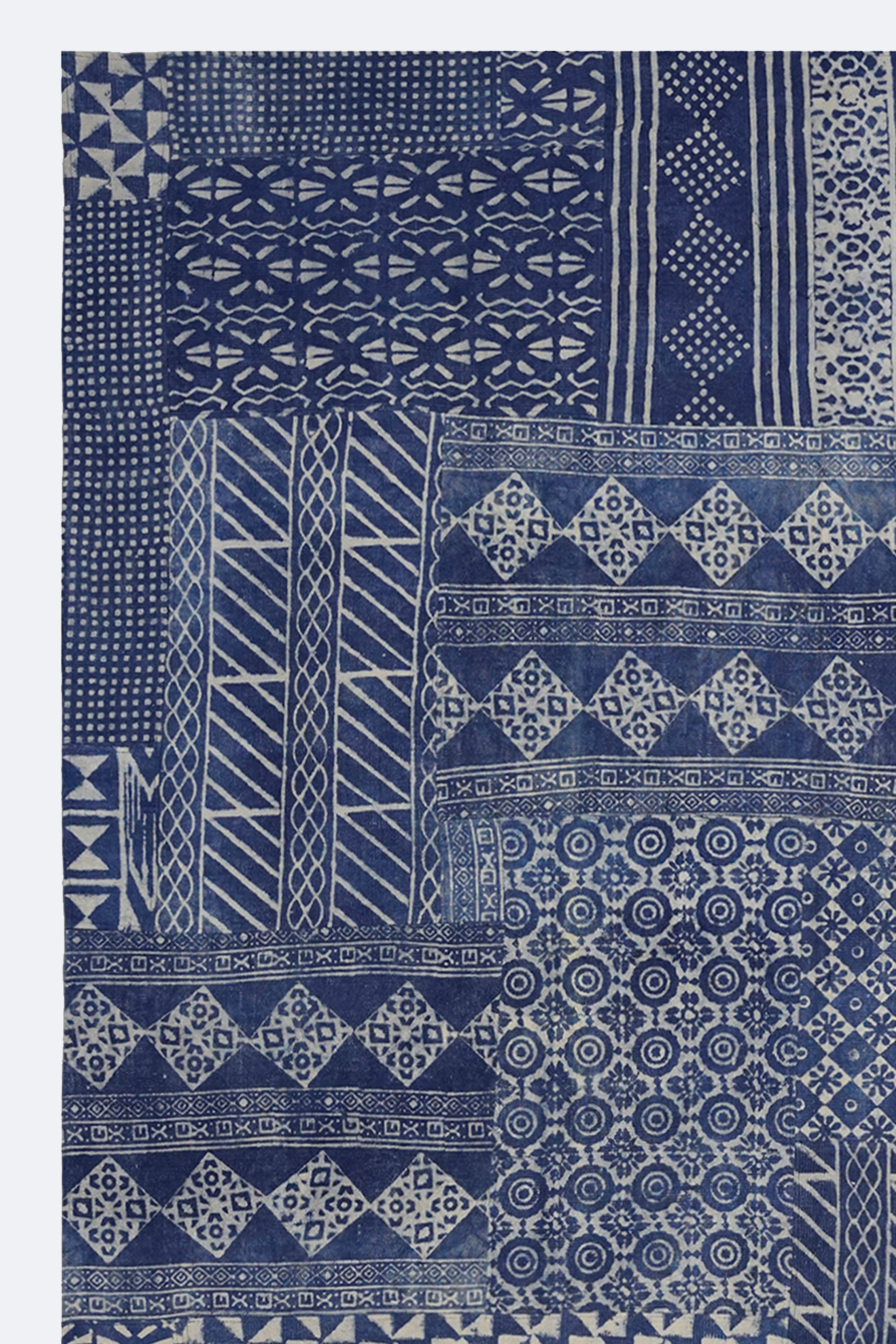 Indigo Block Print Patchwork Handmade Cotton Rug