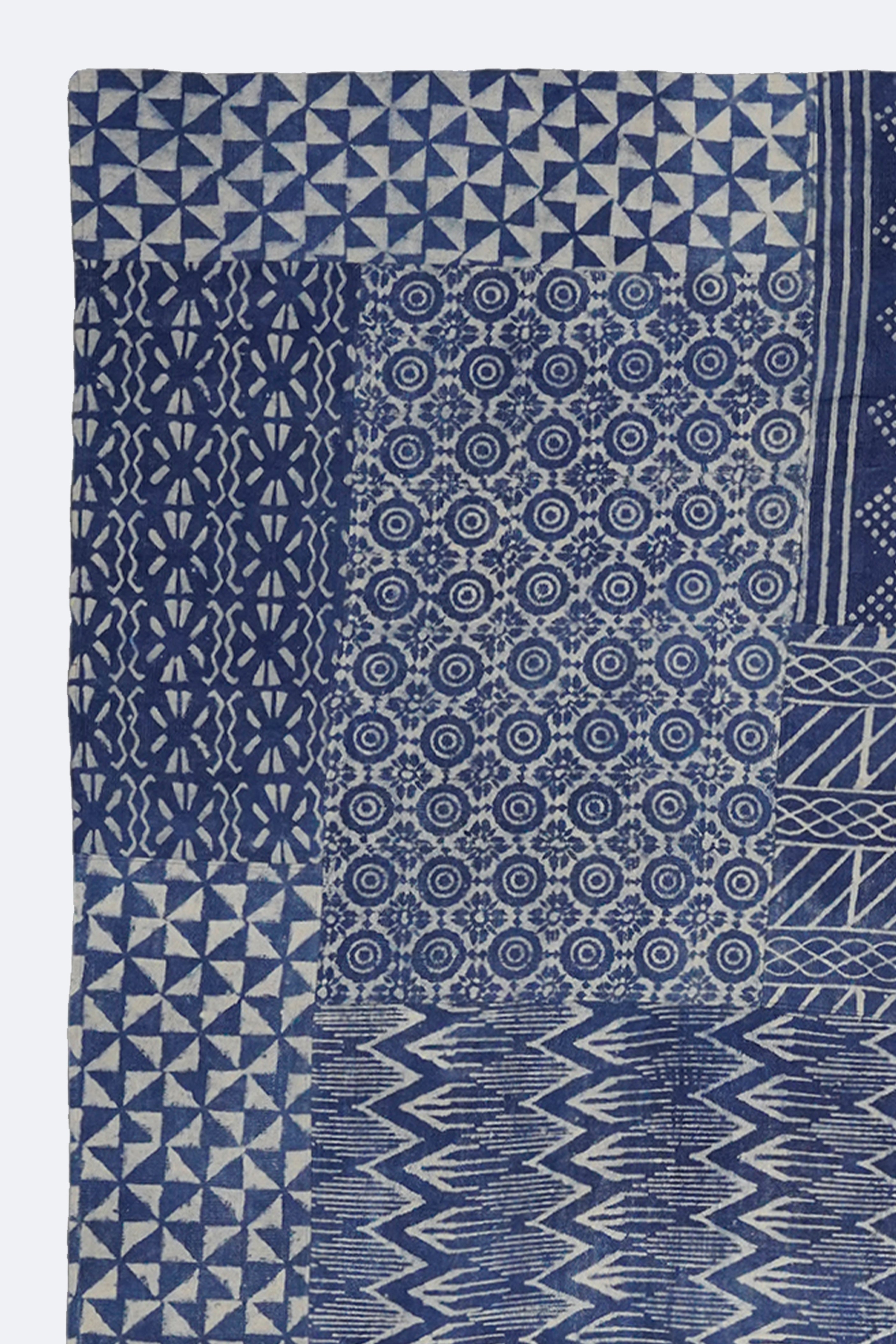 Indigo Geometric Patchwork Handmade Cotton Rug
