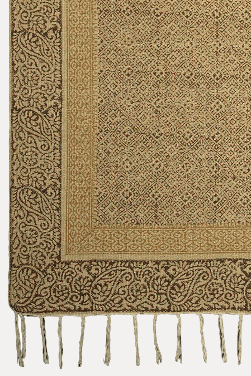 Paisley Border Block-Printed Jute Rug