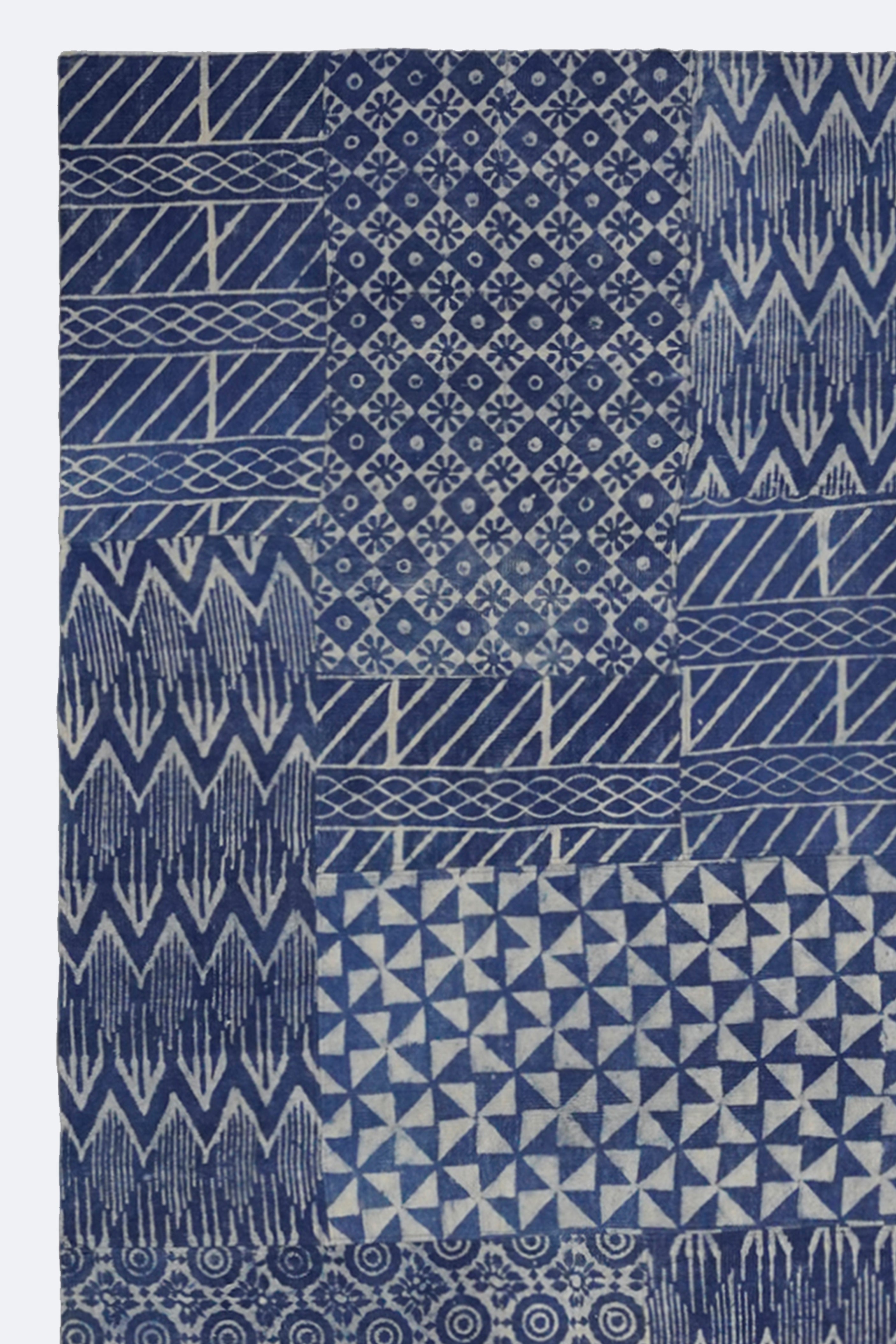 Indigo Geometry Patchwork Rug