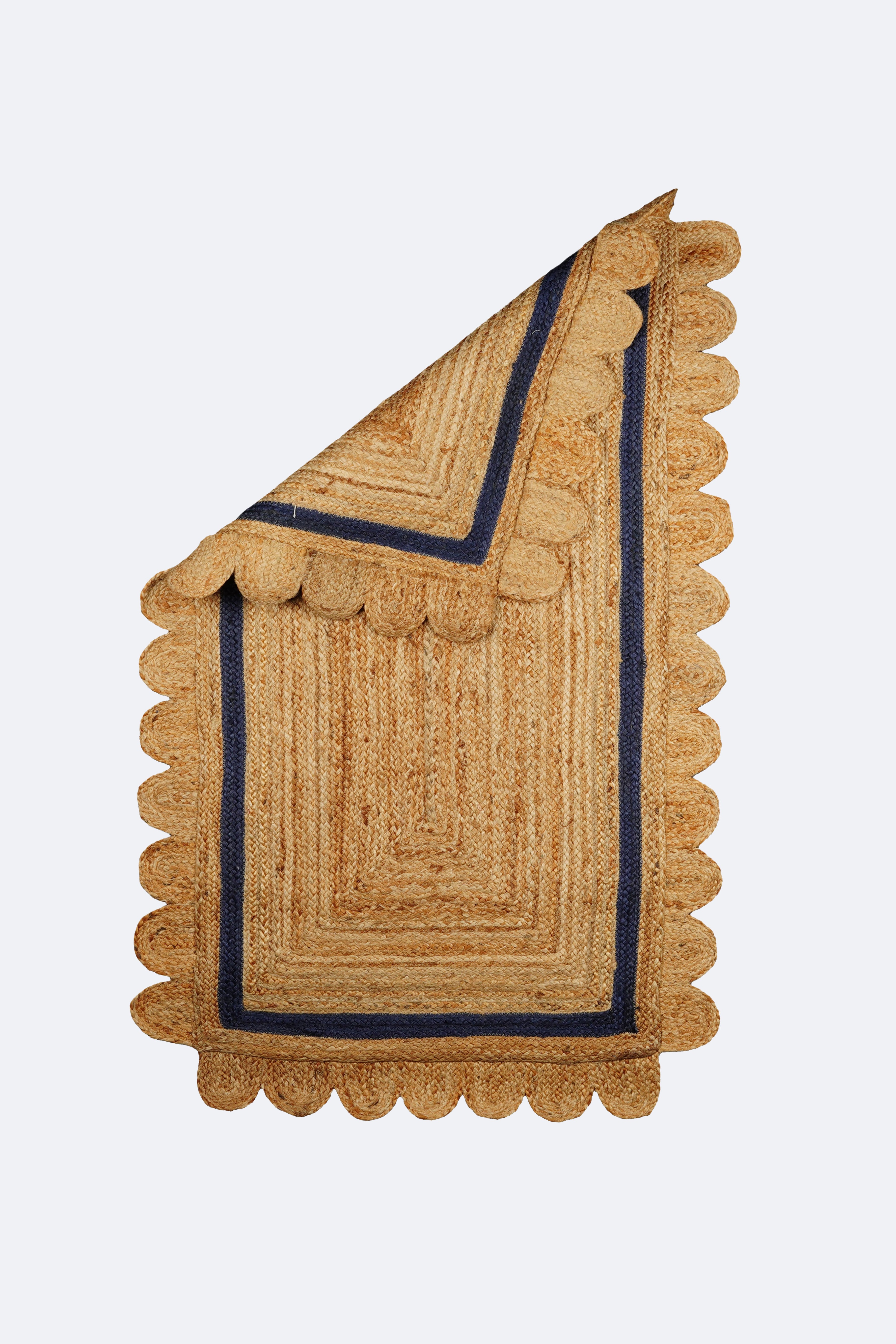 Navy Border Scalloped Natural Jute Rug