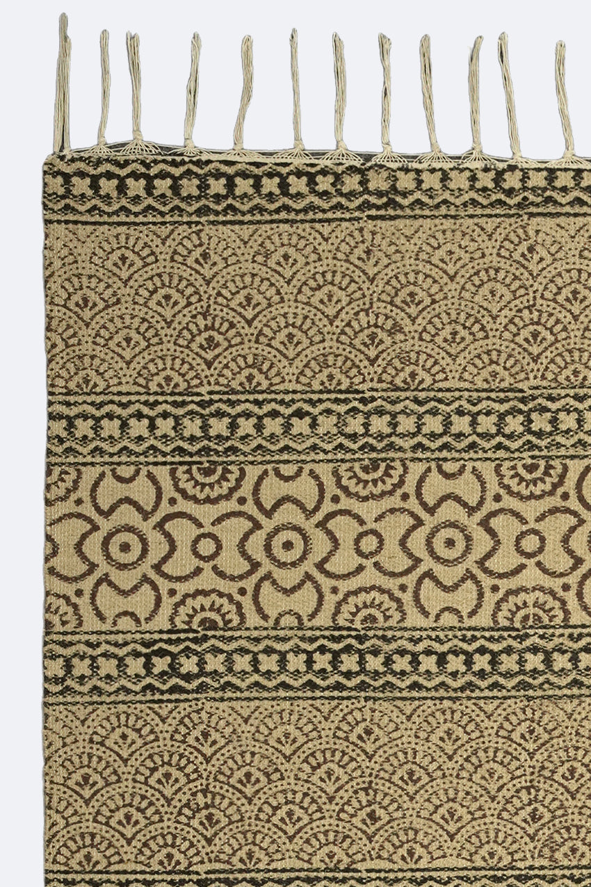 Heritage Stripe Block-Printed Jute Rug – Sand, Brown & Olive