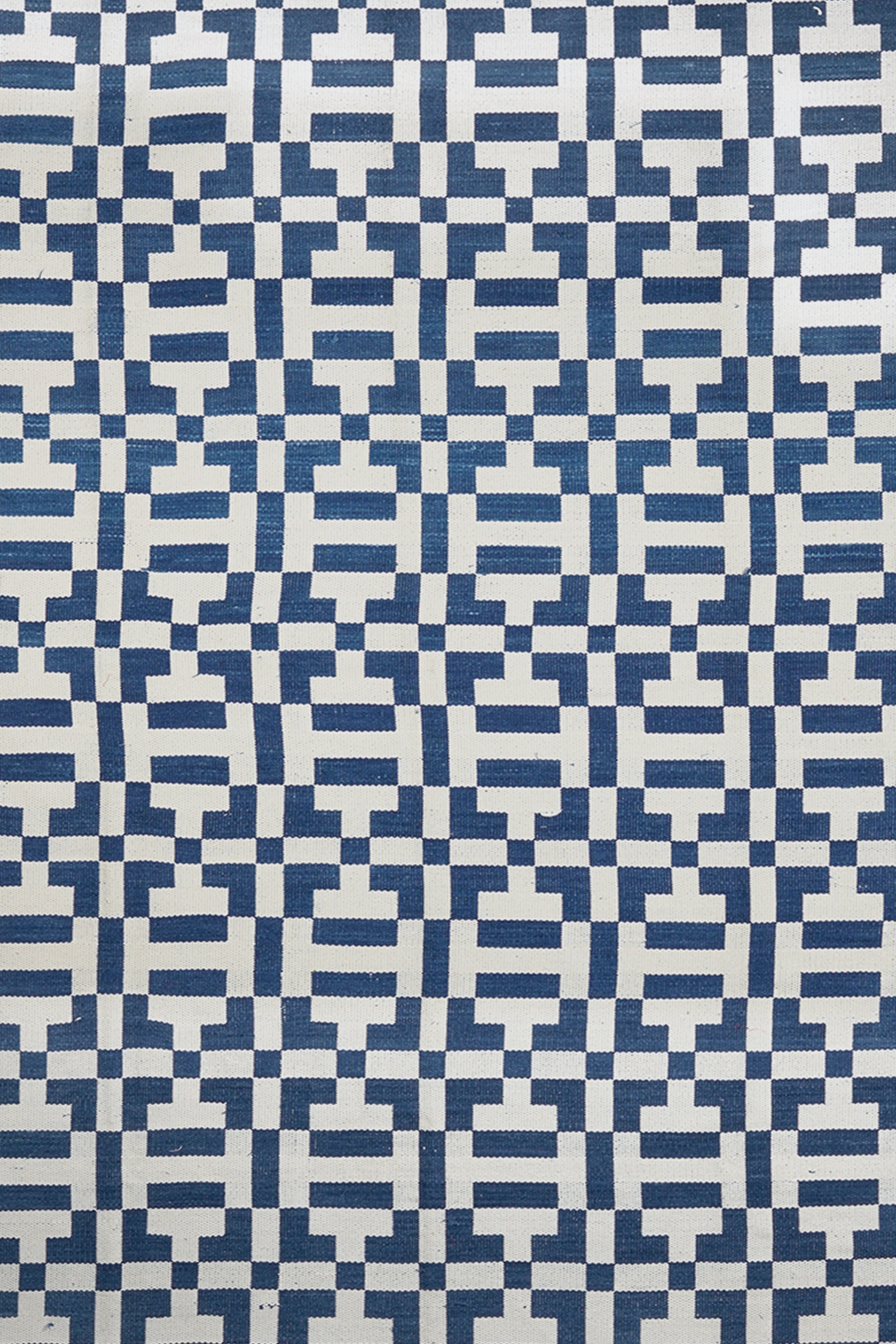Contemporary Indigo Checkered Reversible Flatweave Cotton Rug