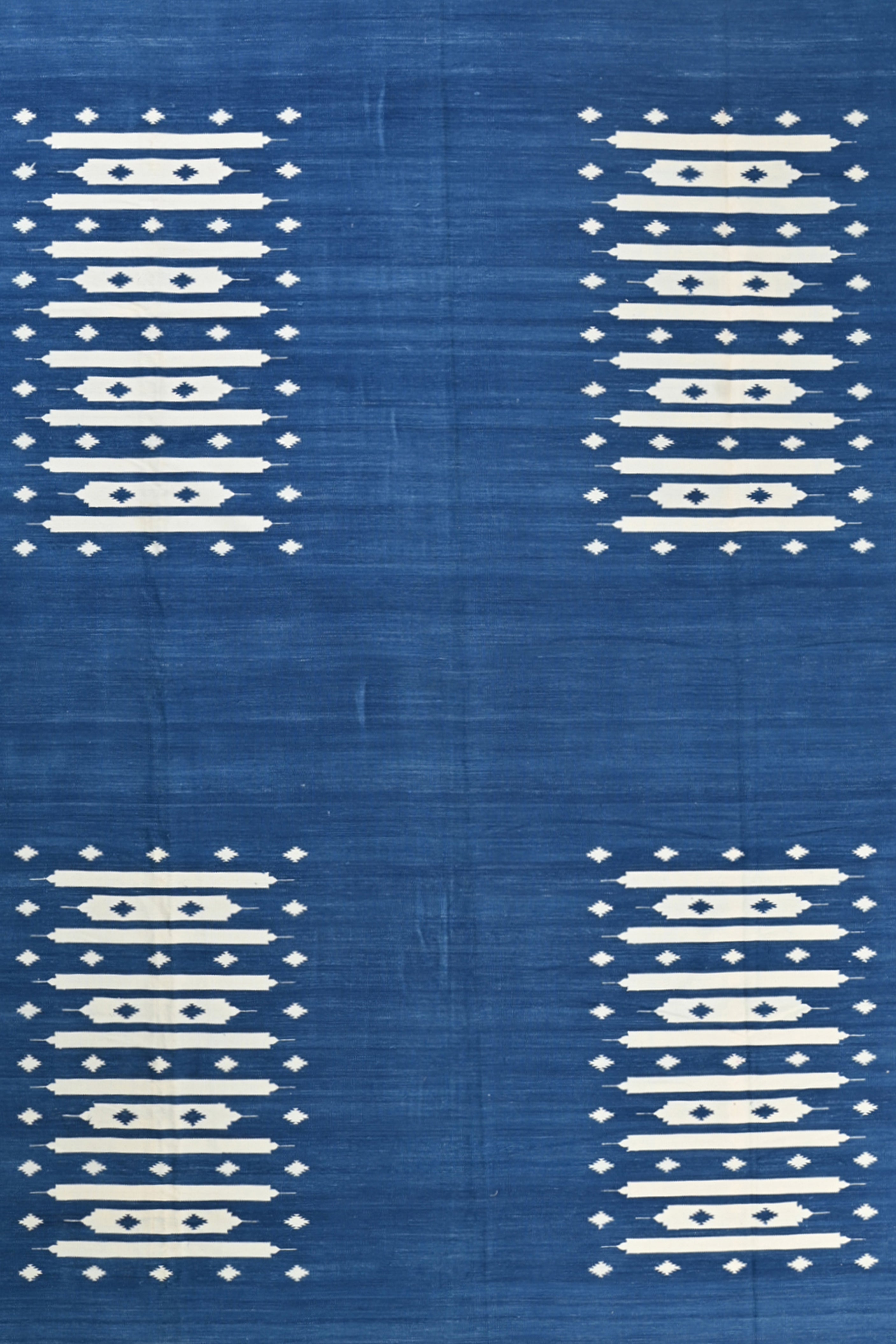 Indigo Geometric Handwoven Reversible Cotton Rug