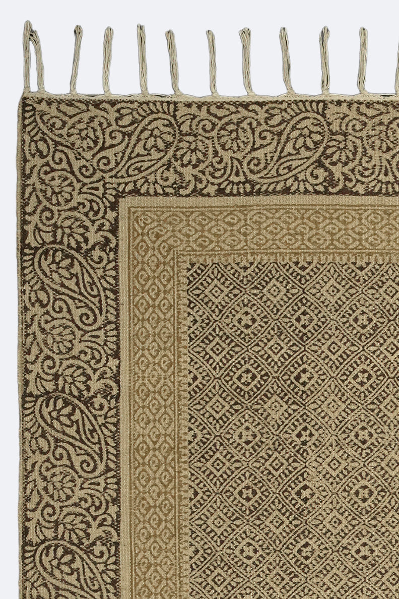 Floral Vine Border Block-Printed Jute Rug