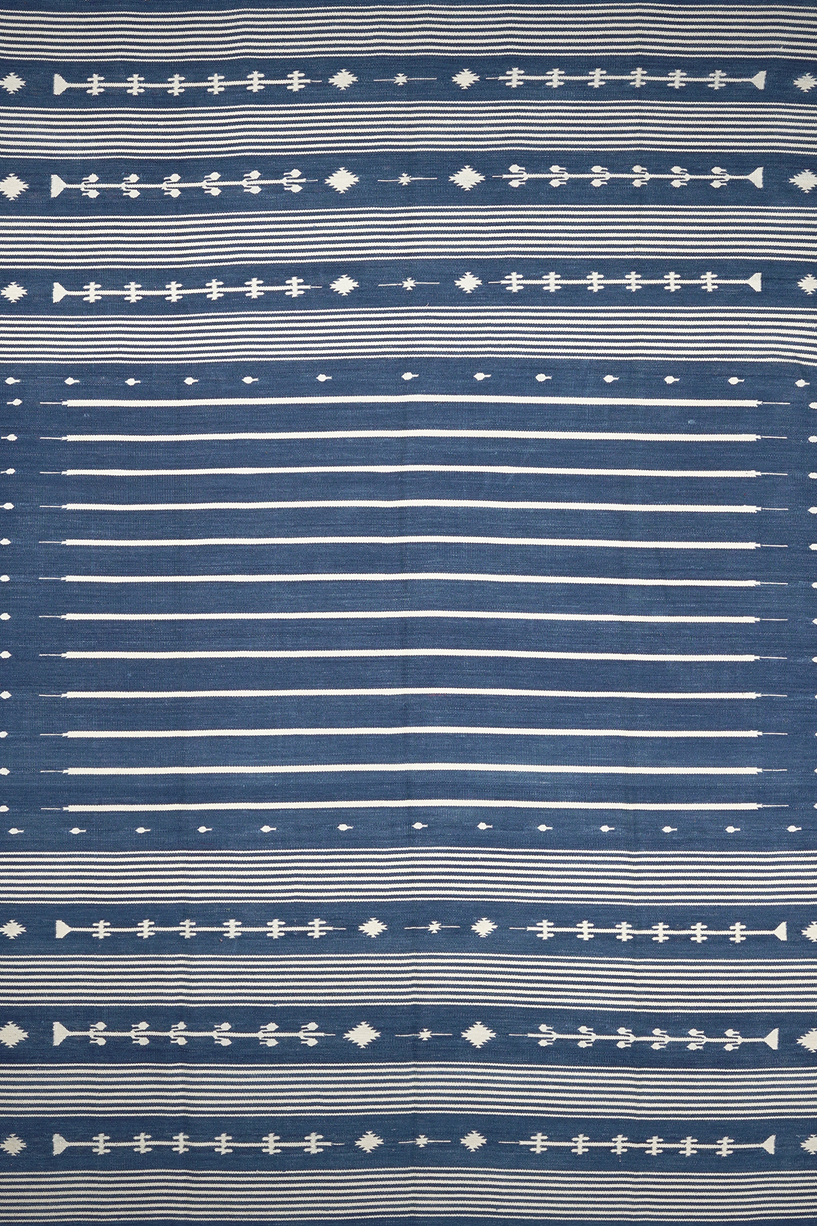 Reversible Blue Striped Handwoven Cotton Rug