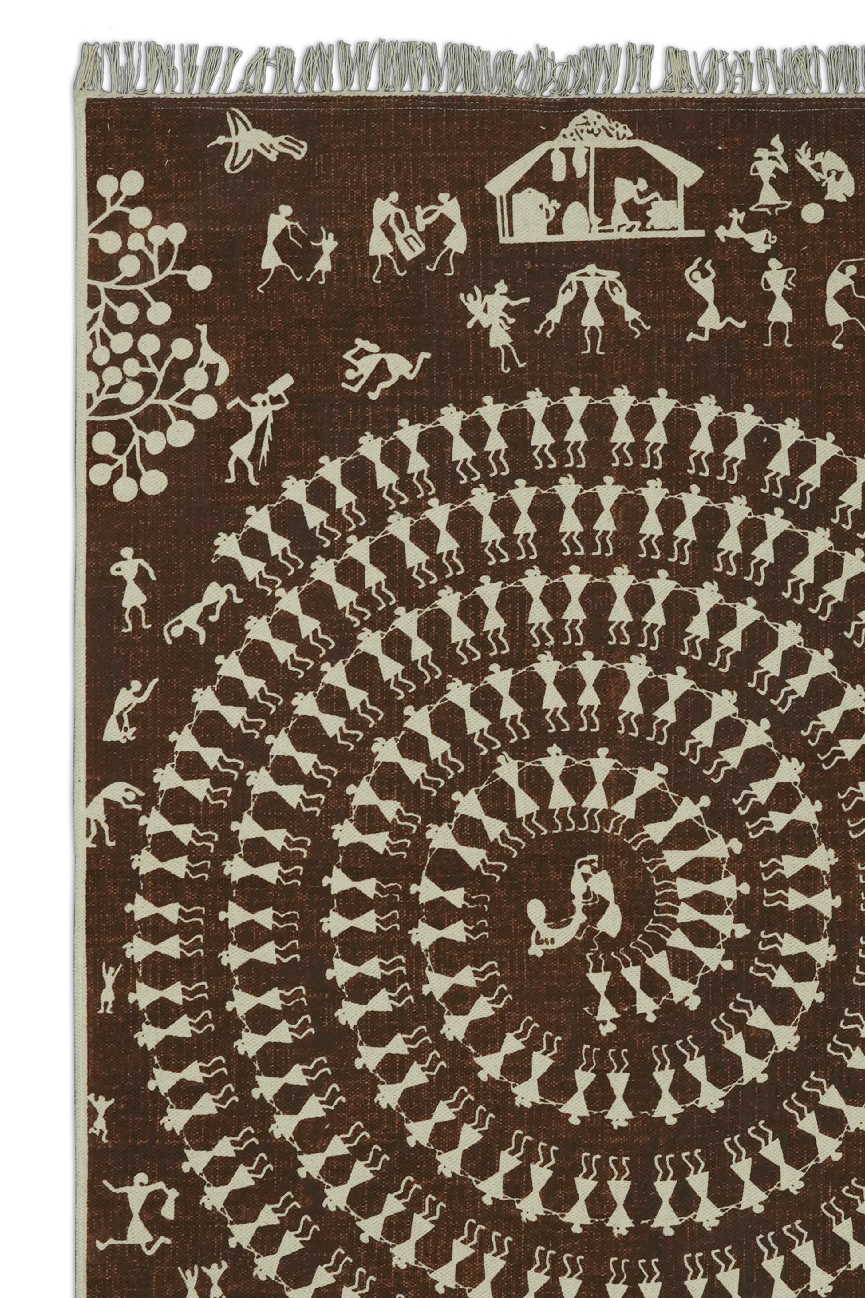 Tribal Circle Screen Printed Rug – Brown