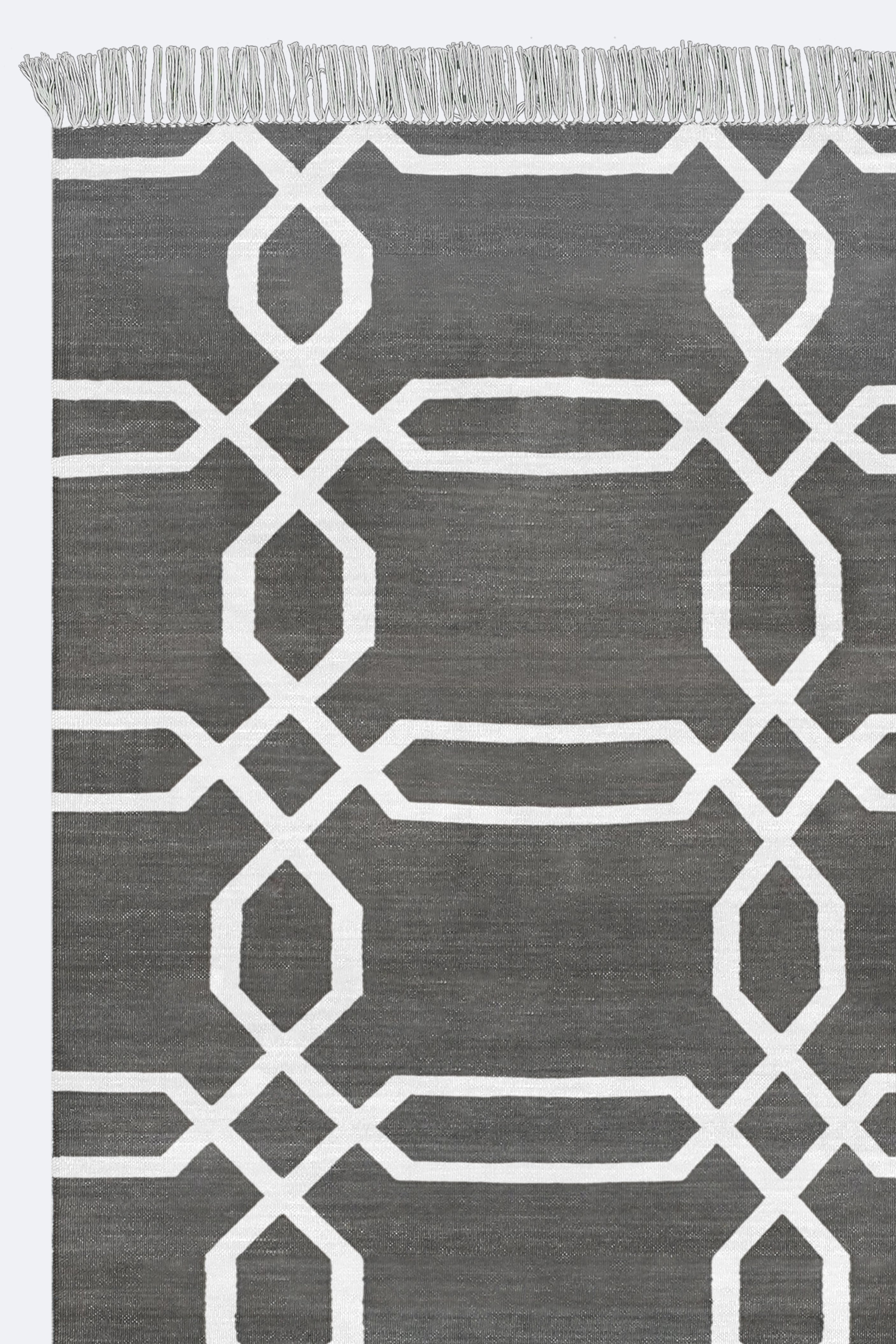 Charcoal Lattice Handwoven Cotton Runner