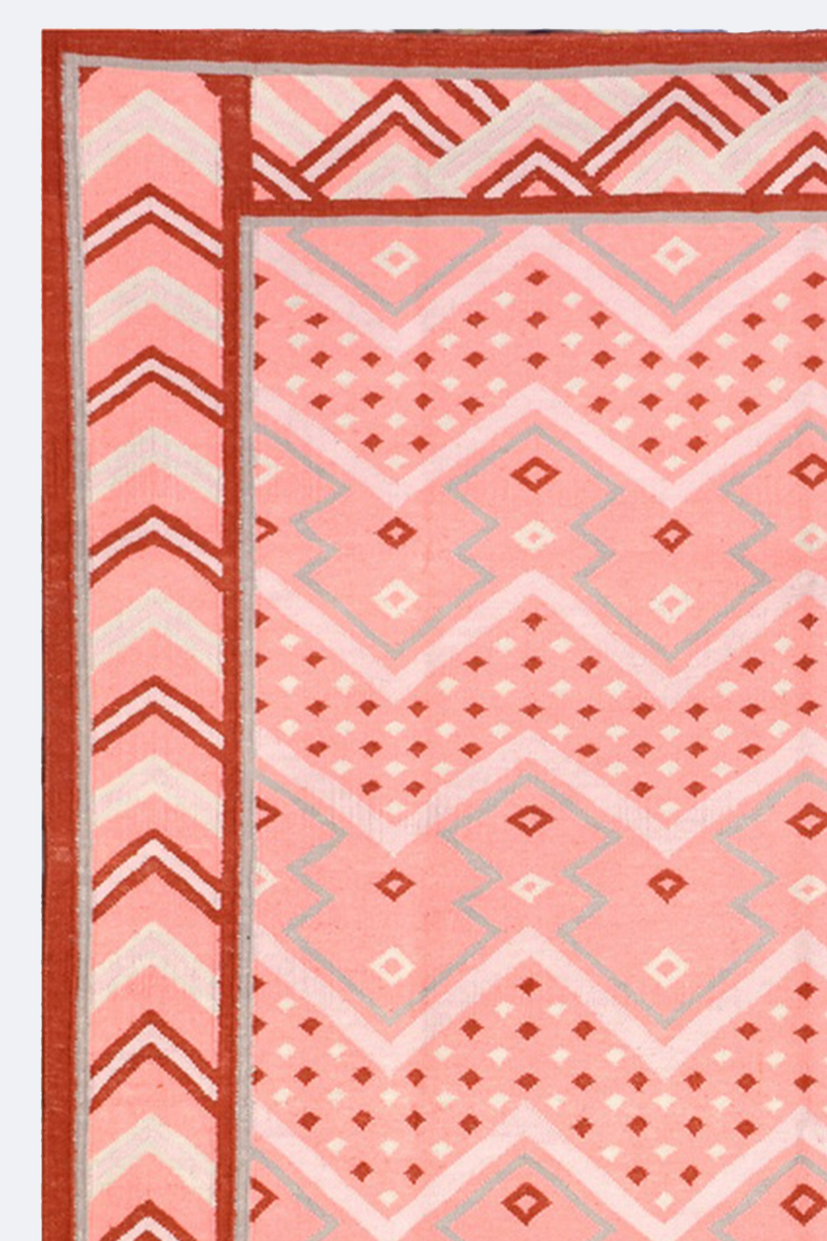 Boho Chevron Pink Reversible Woolen Rug