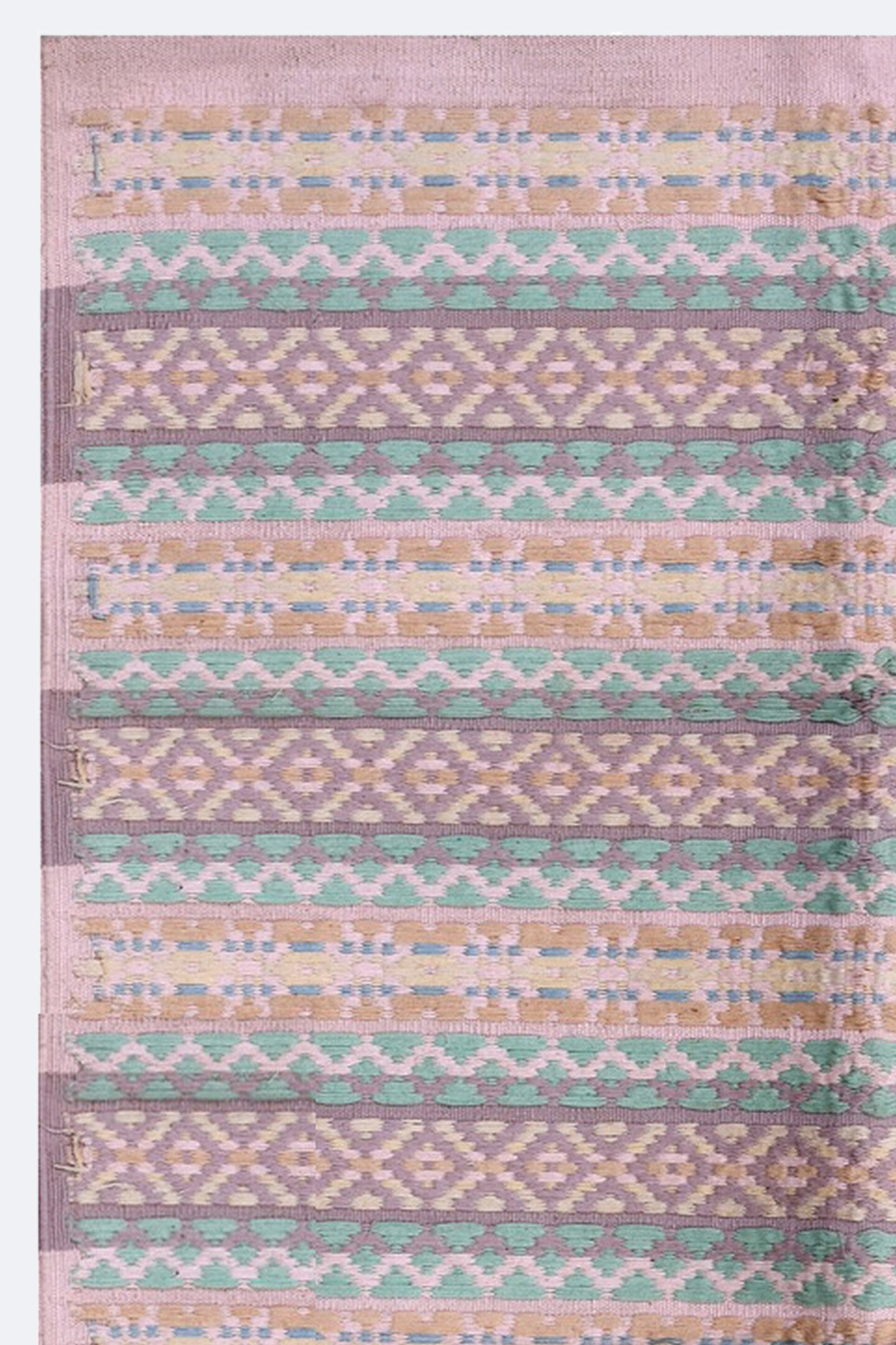 Soft Geometric Handwoven Reversible Cotton Rug in Mint & Lilac