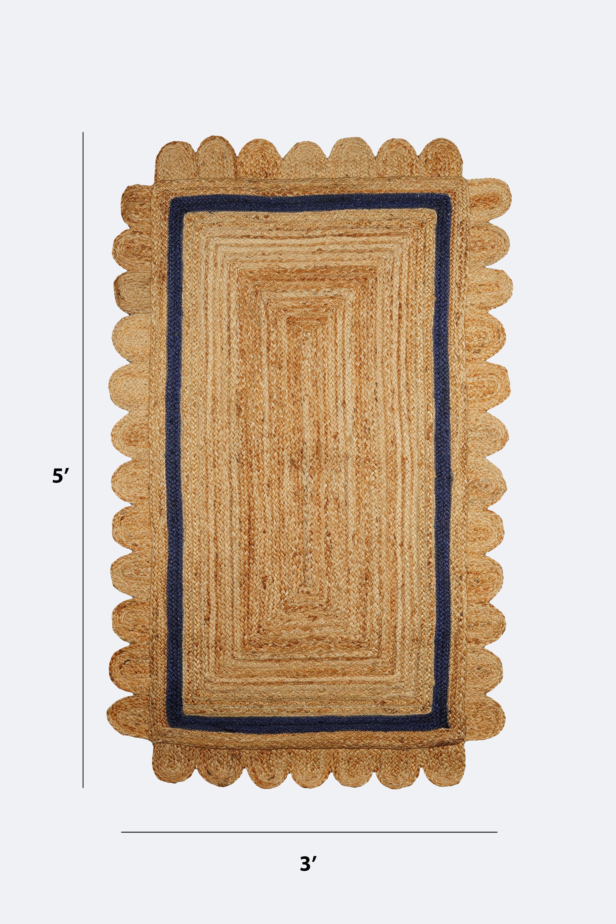 Navy Border Scalloped Natural Jute Rug