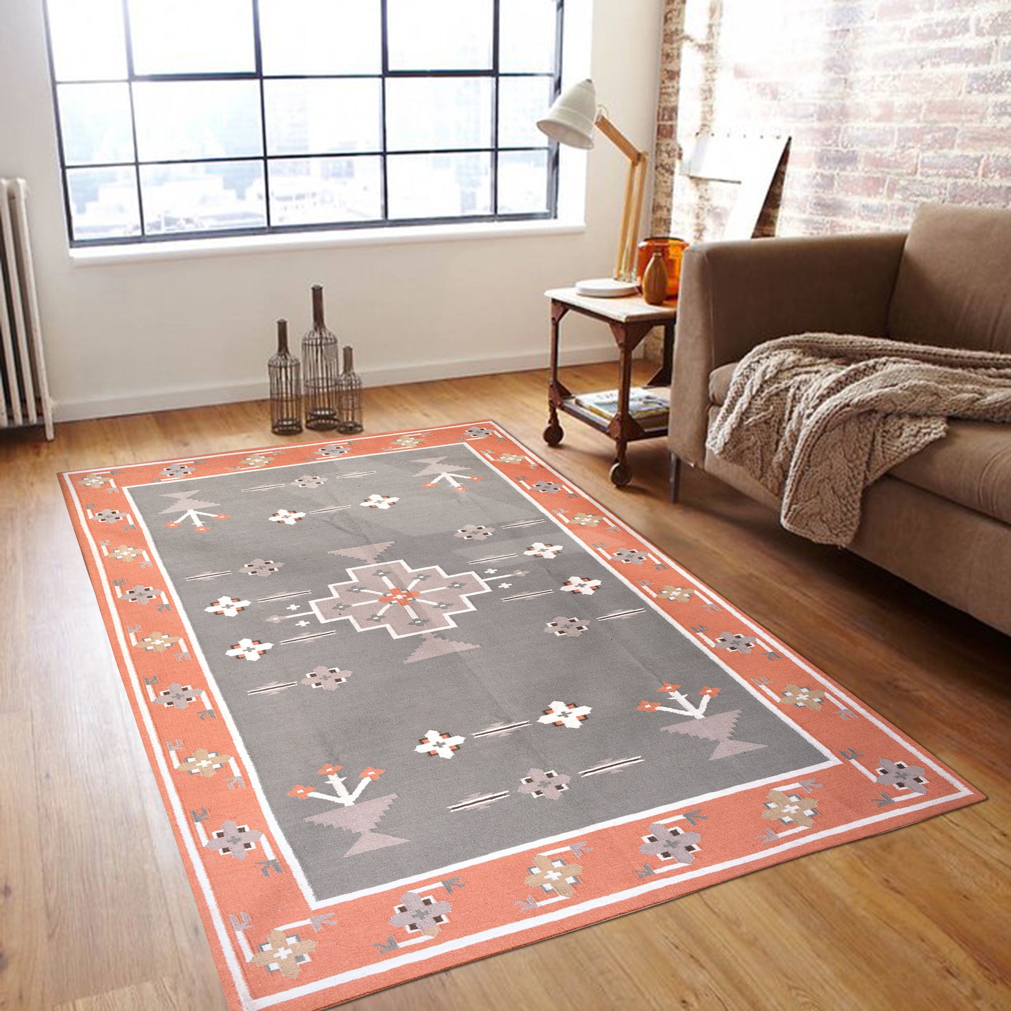 Handwoven Wool Rug – Large Gul Medallion with Terracotta Border