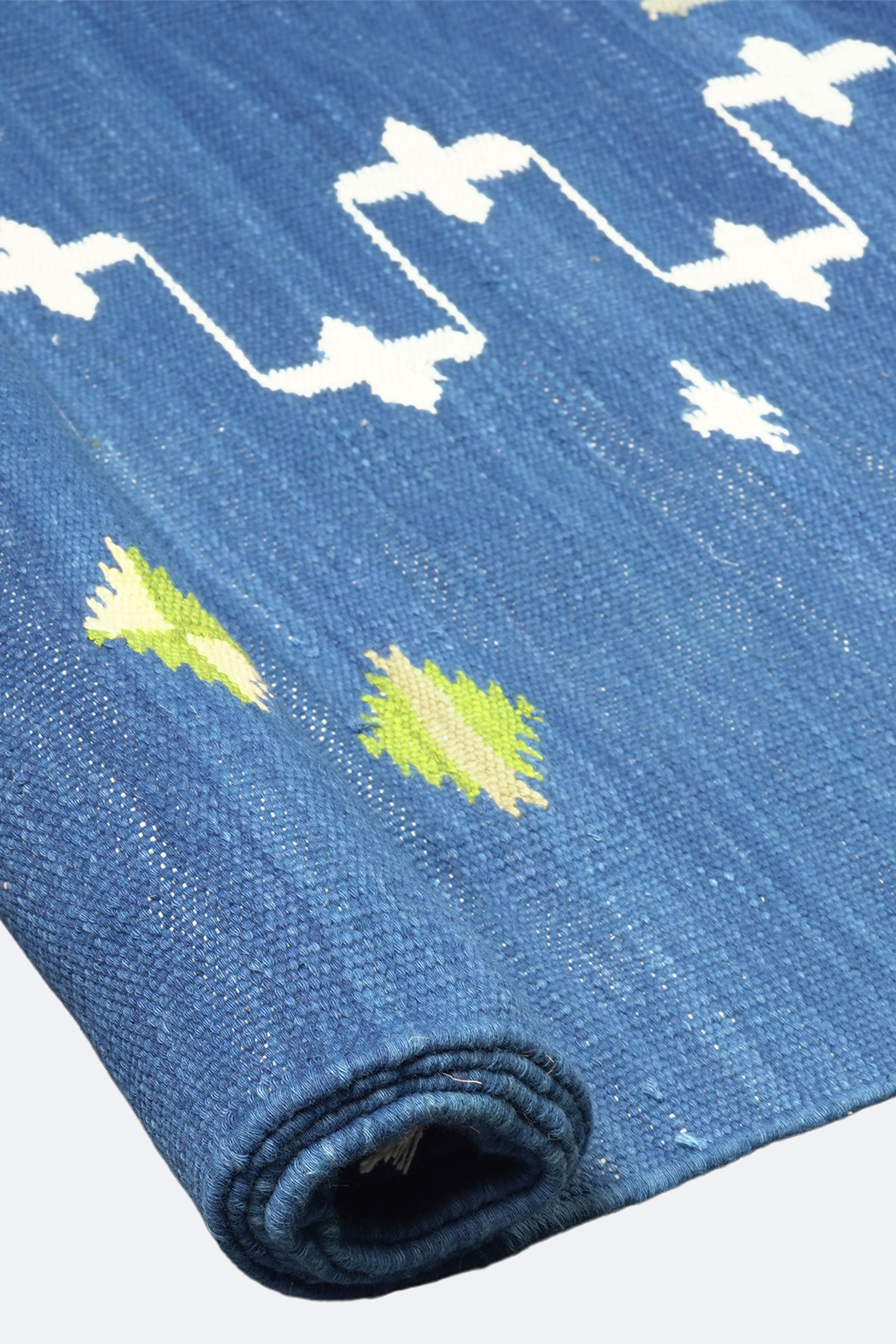 Blue Geometric Reversible Cotton Flatweave Rug