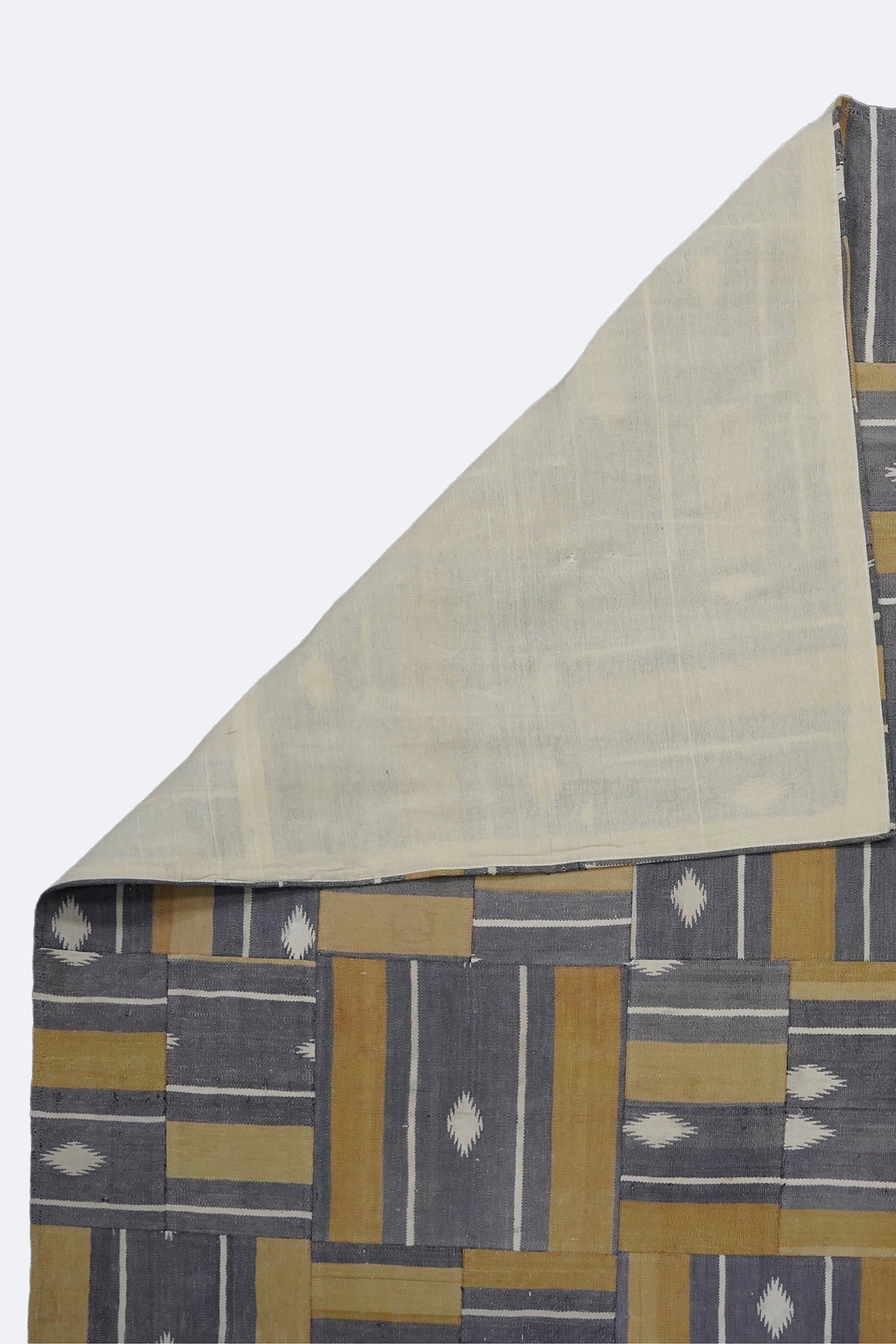 Slate & Mustard Stripe-Diamond Patchwork Rug