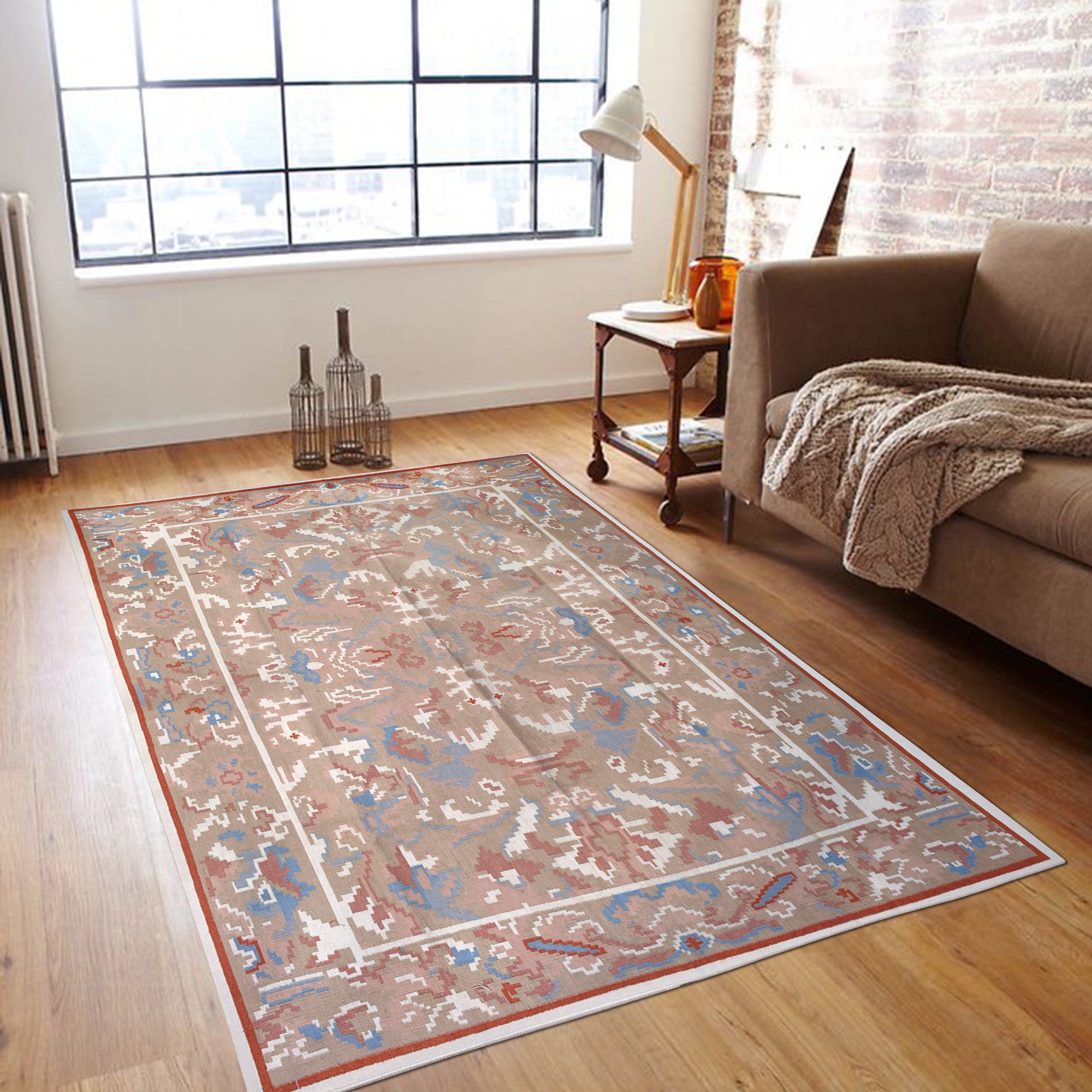 hand woven Floral rug in Brown Base and Wool