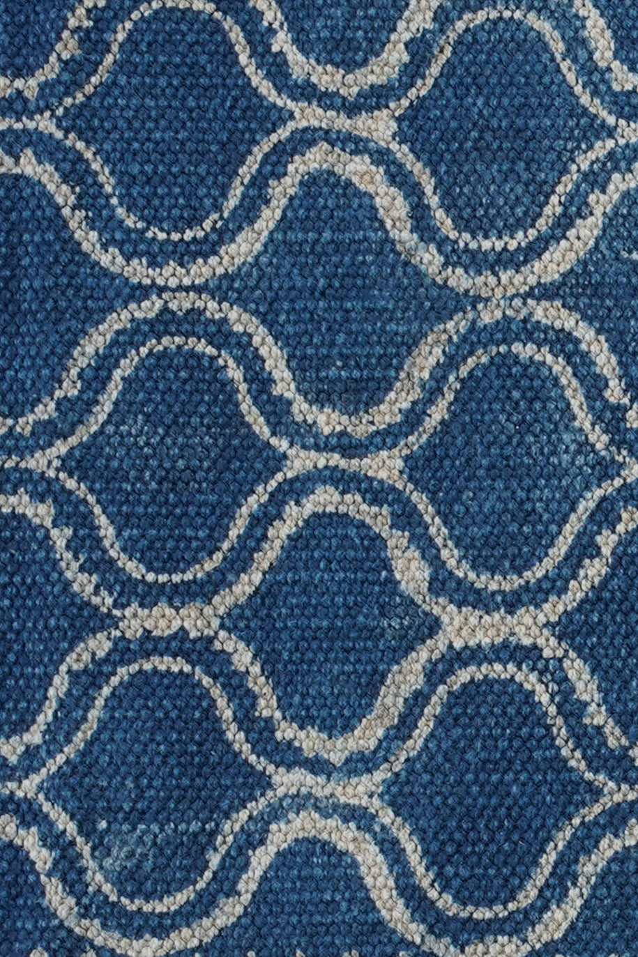 Indigo Trellis Border Hand Block Printed Rug