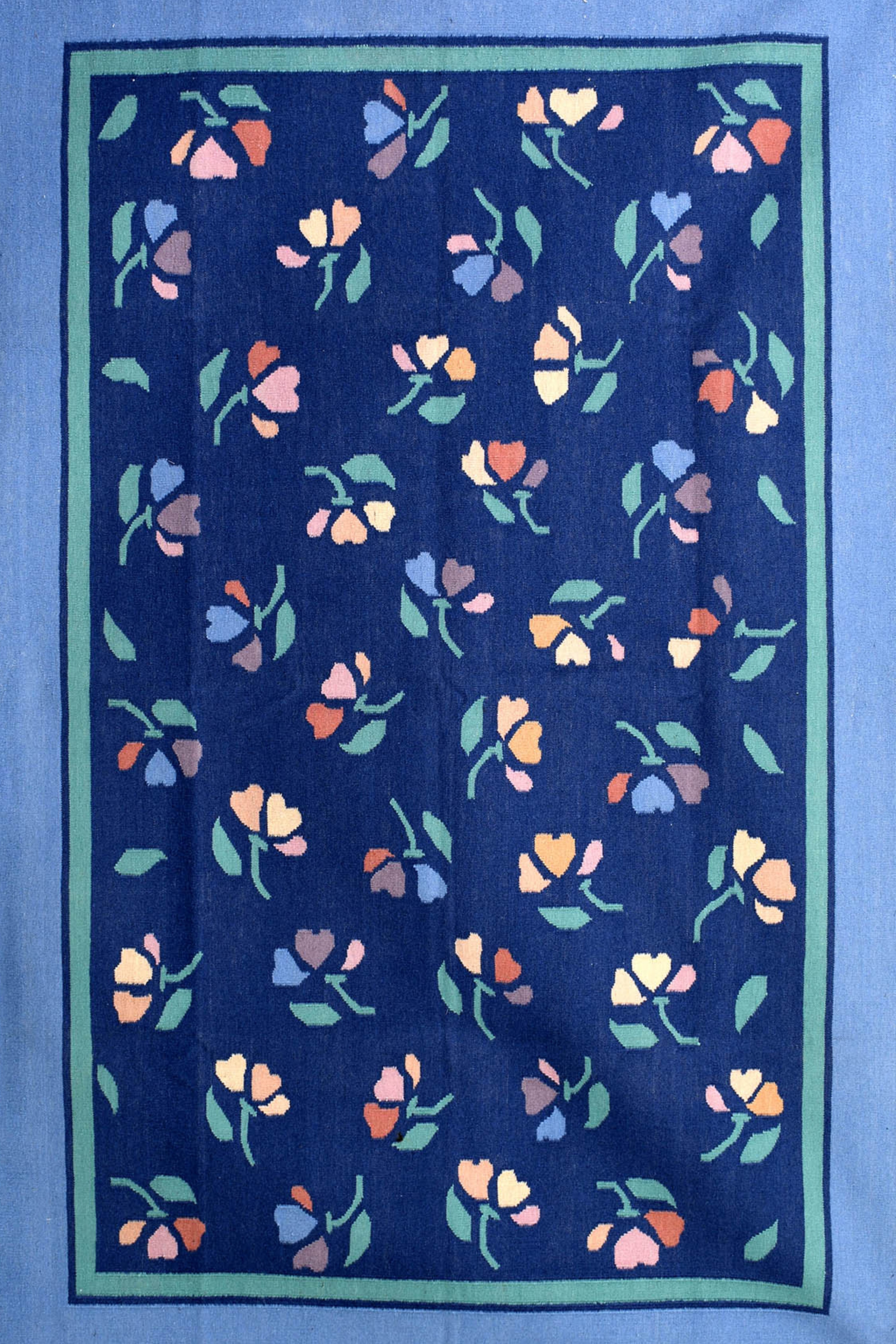 Midnight Bloom Handwoven Reversible Wool Rug