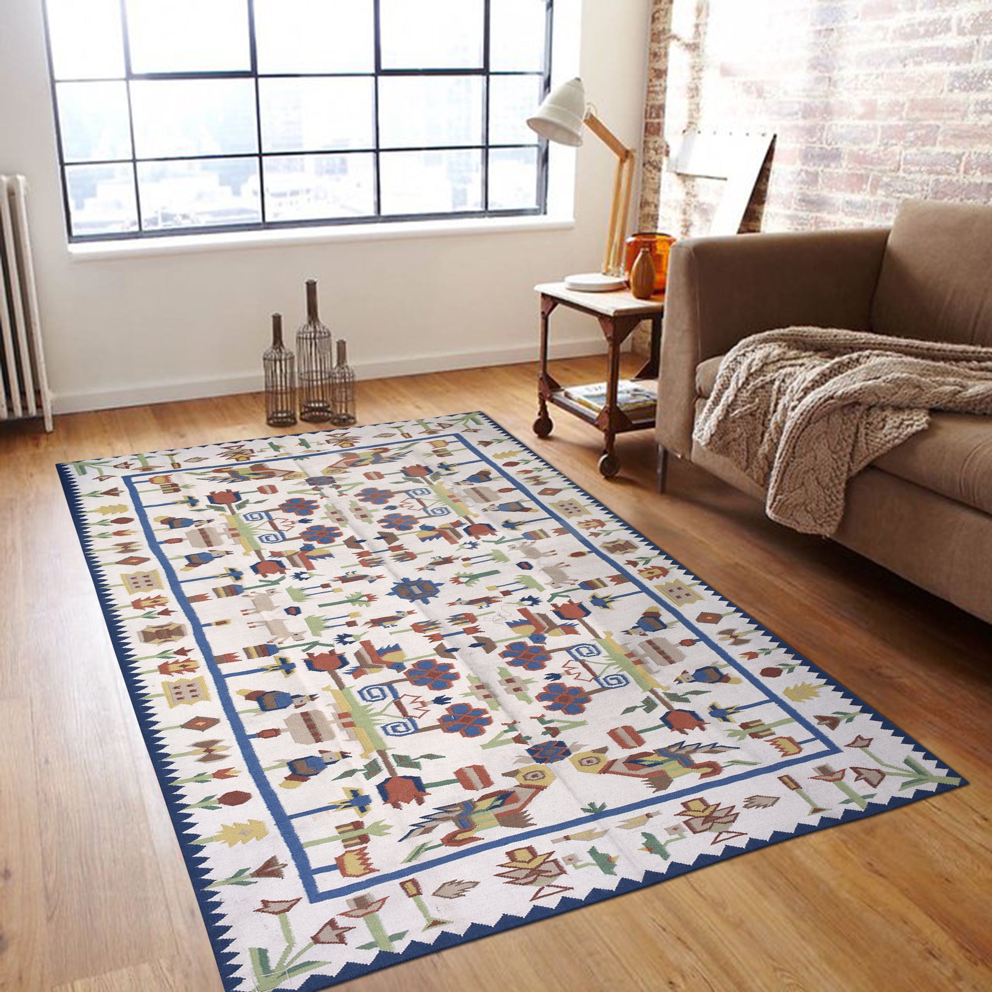 Handwoven Wool Rug – Safari Pictorial Dhurrie in Multicolor