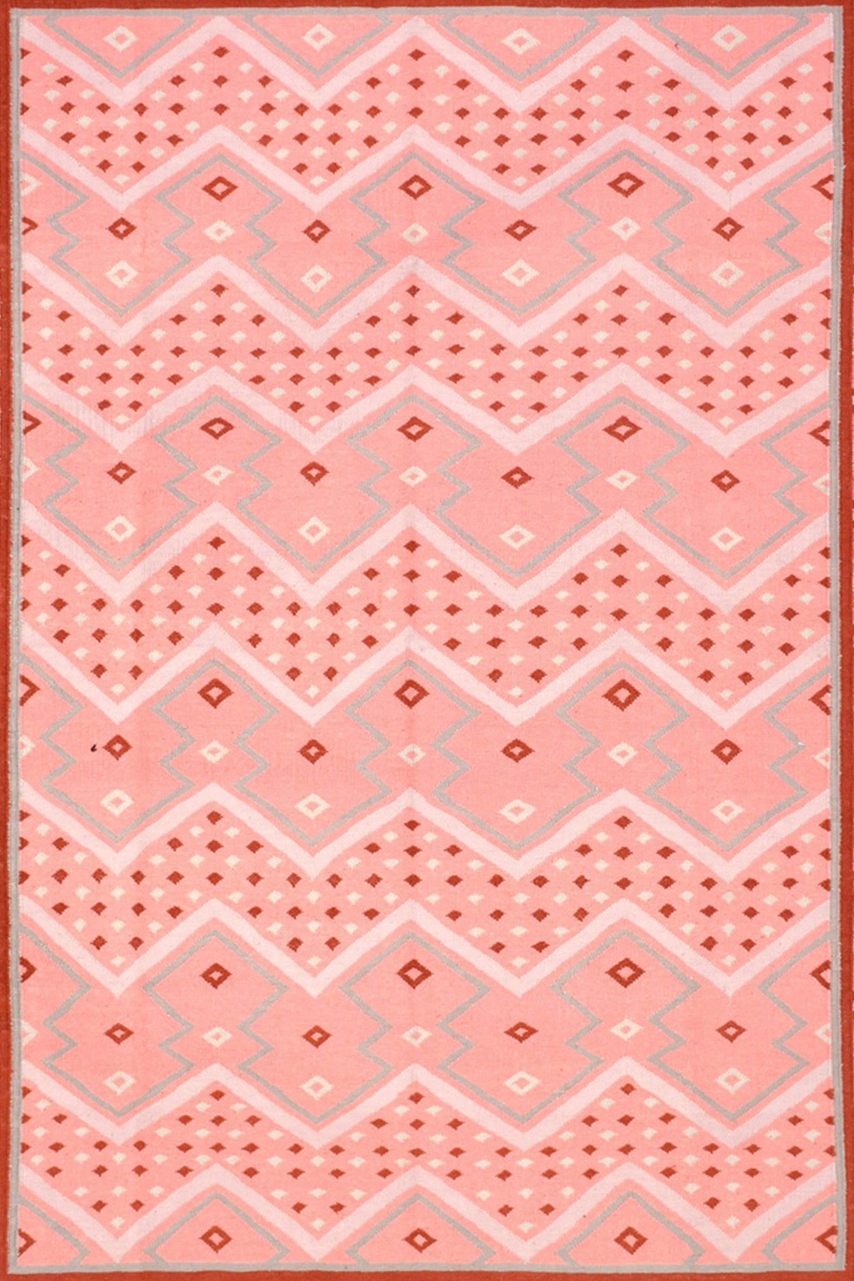 Boho Chevron Pink Reversible Woolen Rug