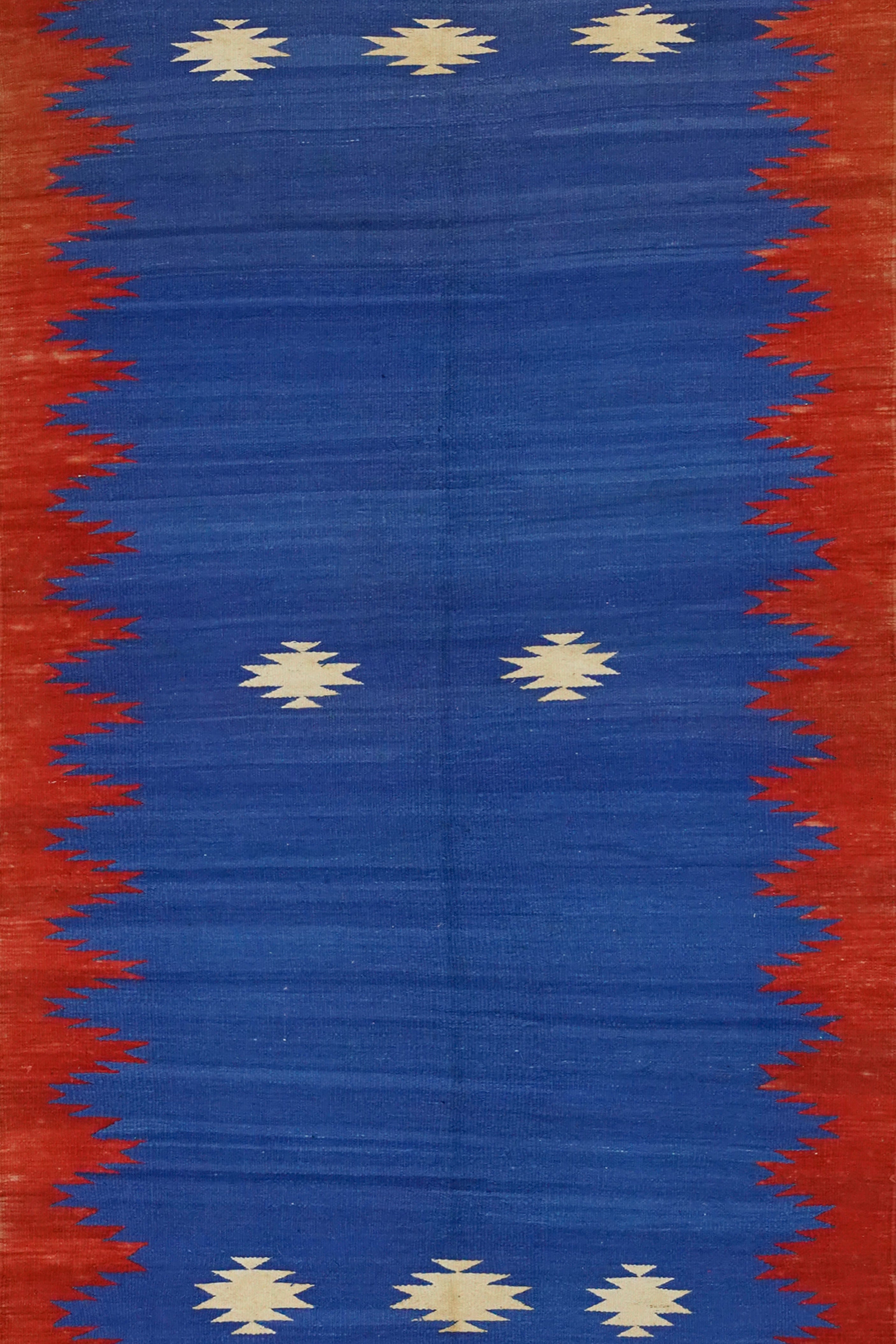 Handwoven Blue & Red Punjabi Dhurrie