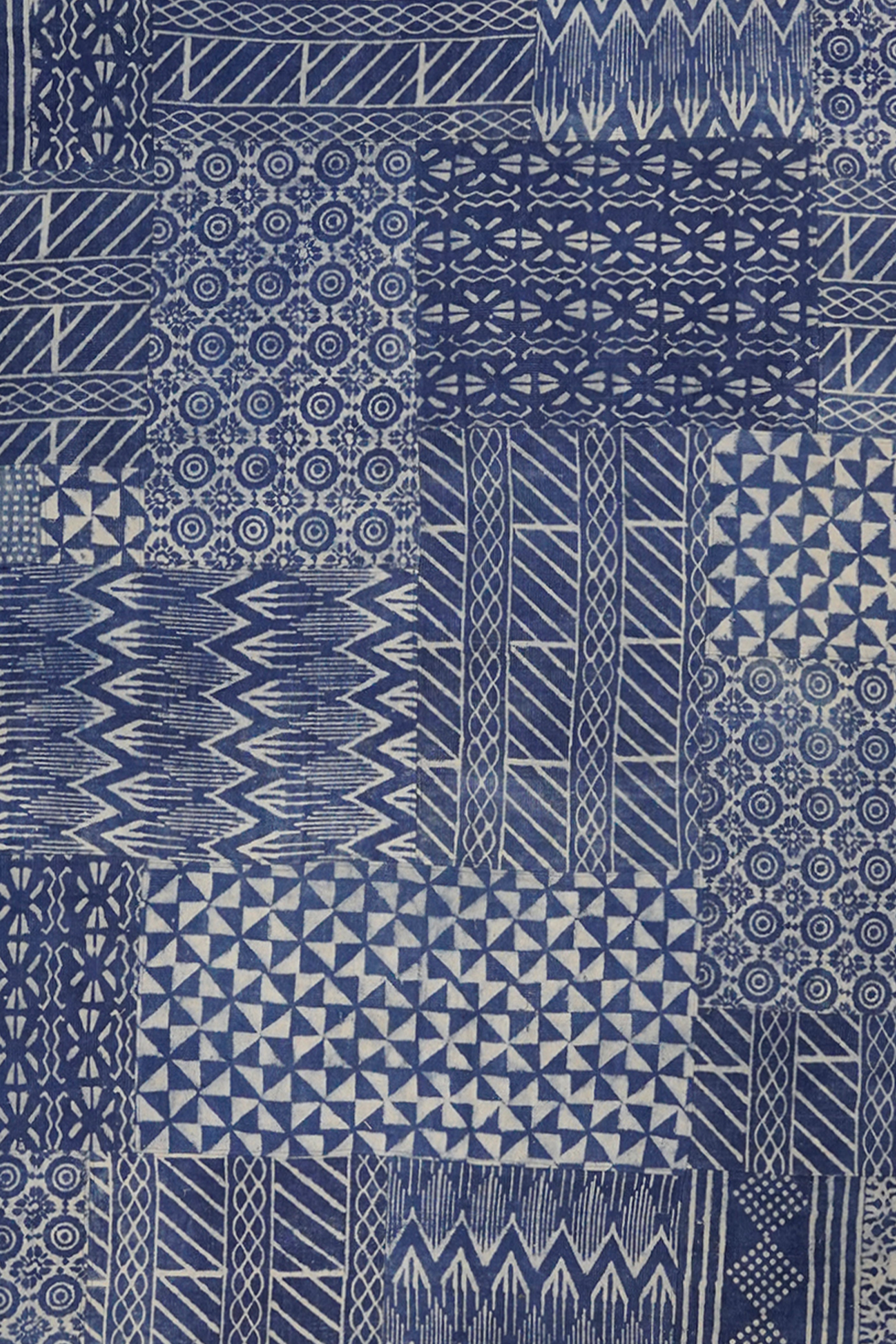 Indigo Block Print Patchwork Rug