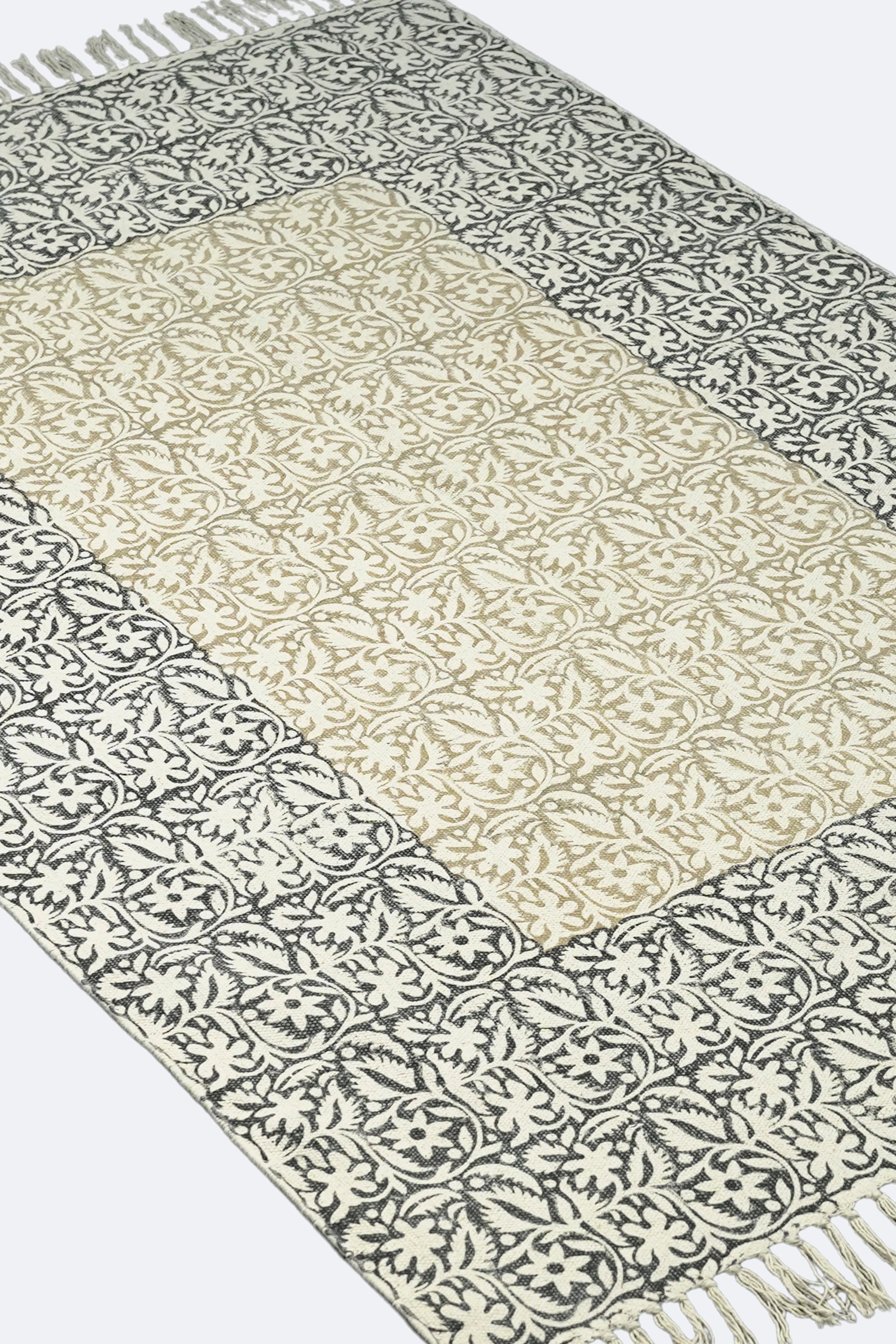 Noir Floral Block Printed Jute Rug