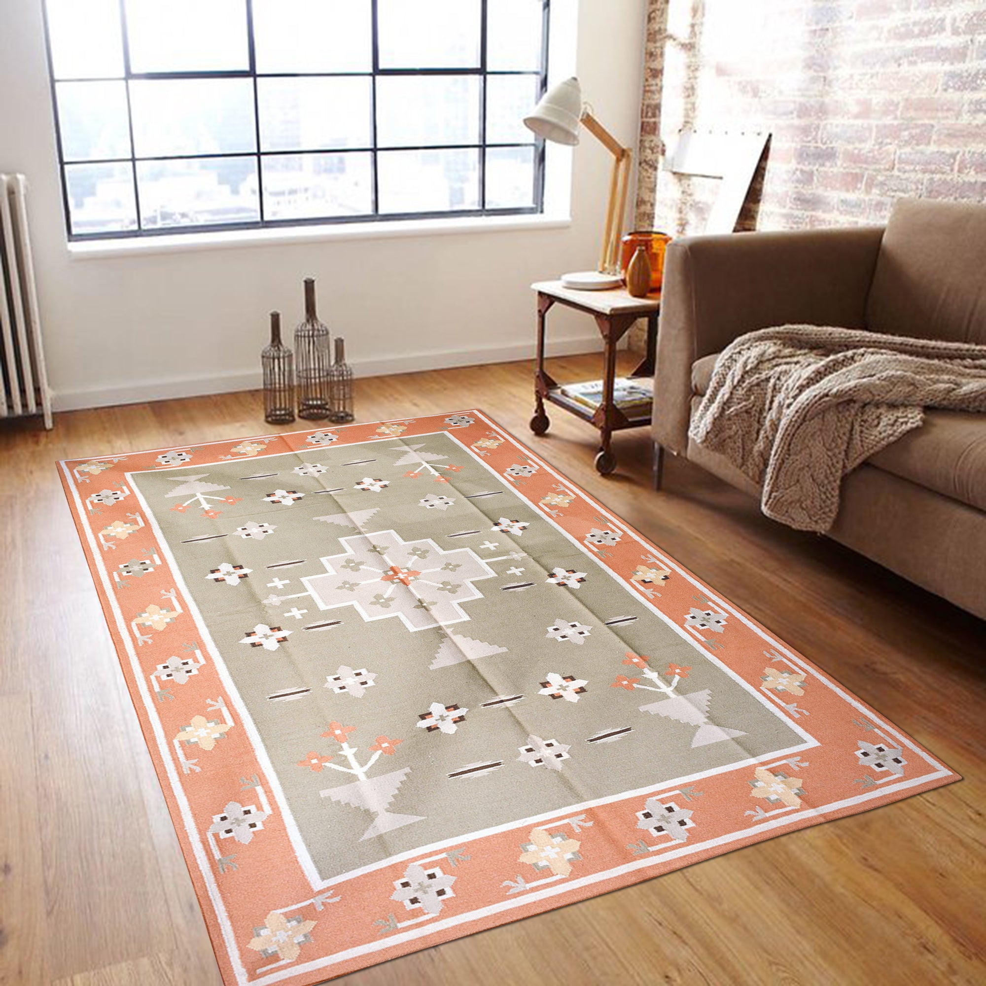 Handwoven Wool Rug – Pastel Medallion with Floral & Animal Motifs