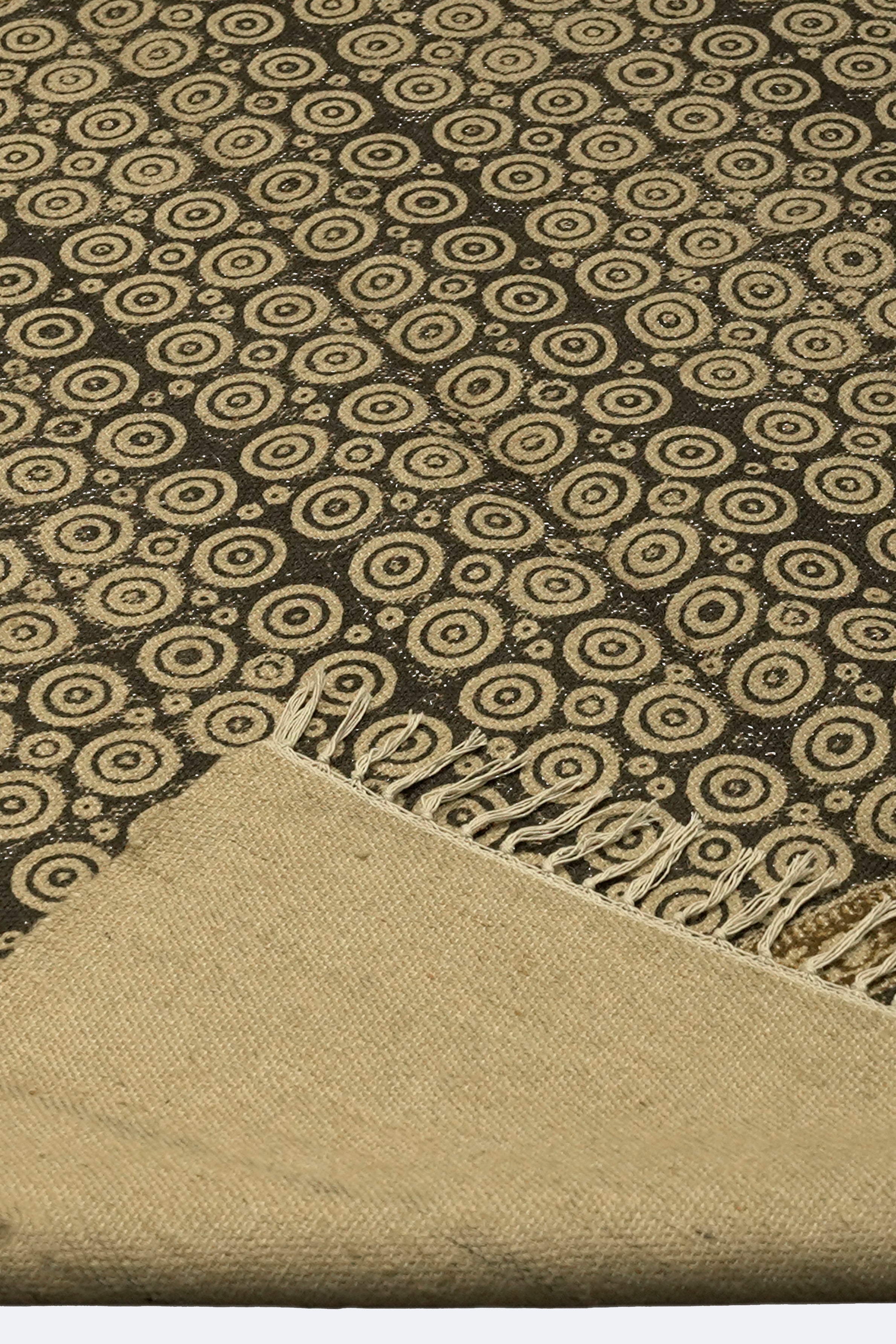 Tribal Circle Block-Printed Jute Rug – Olive & Sand
