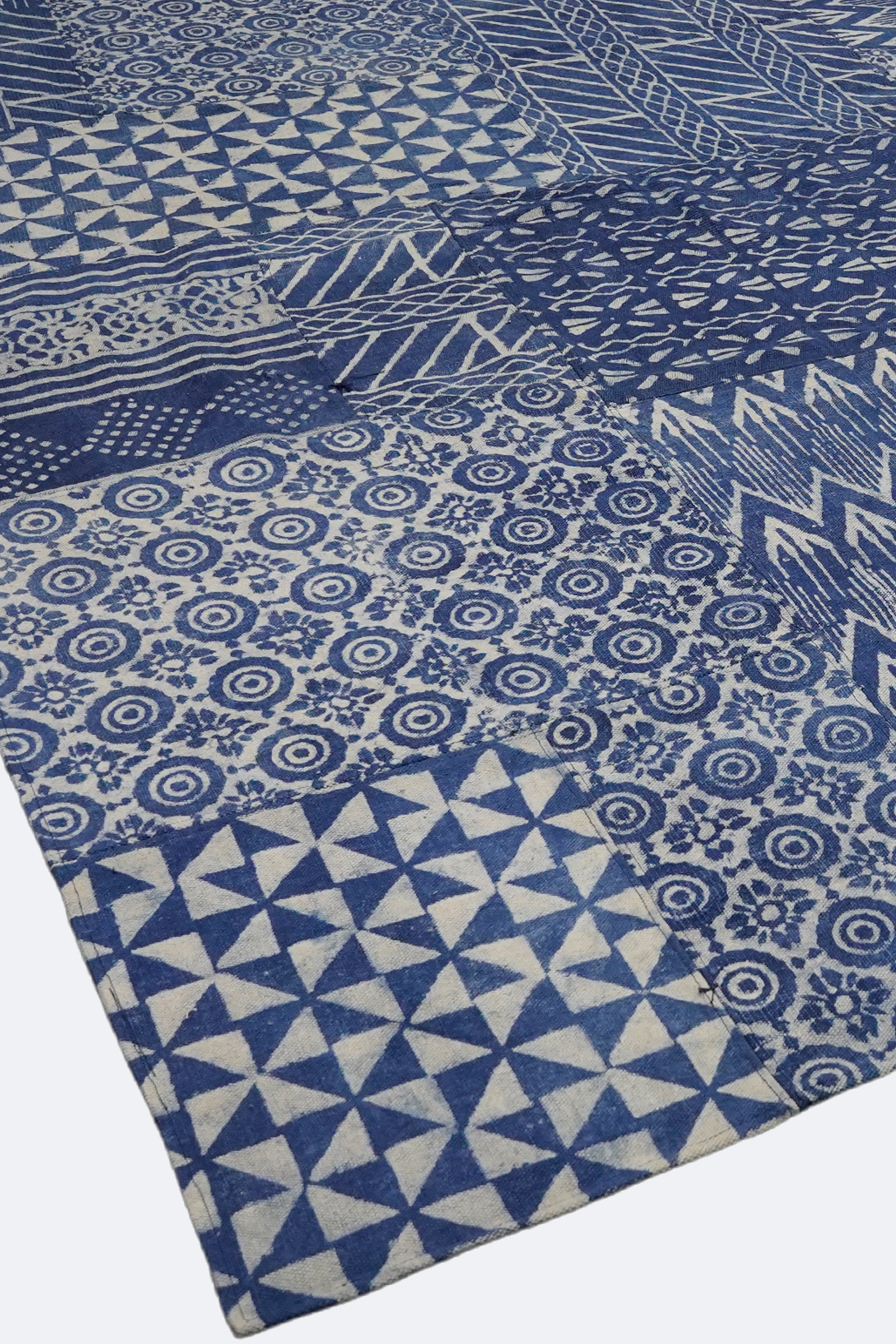 Indigo Block Print Patchwork Rug