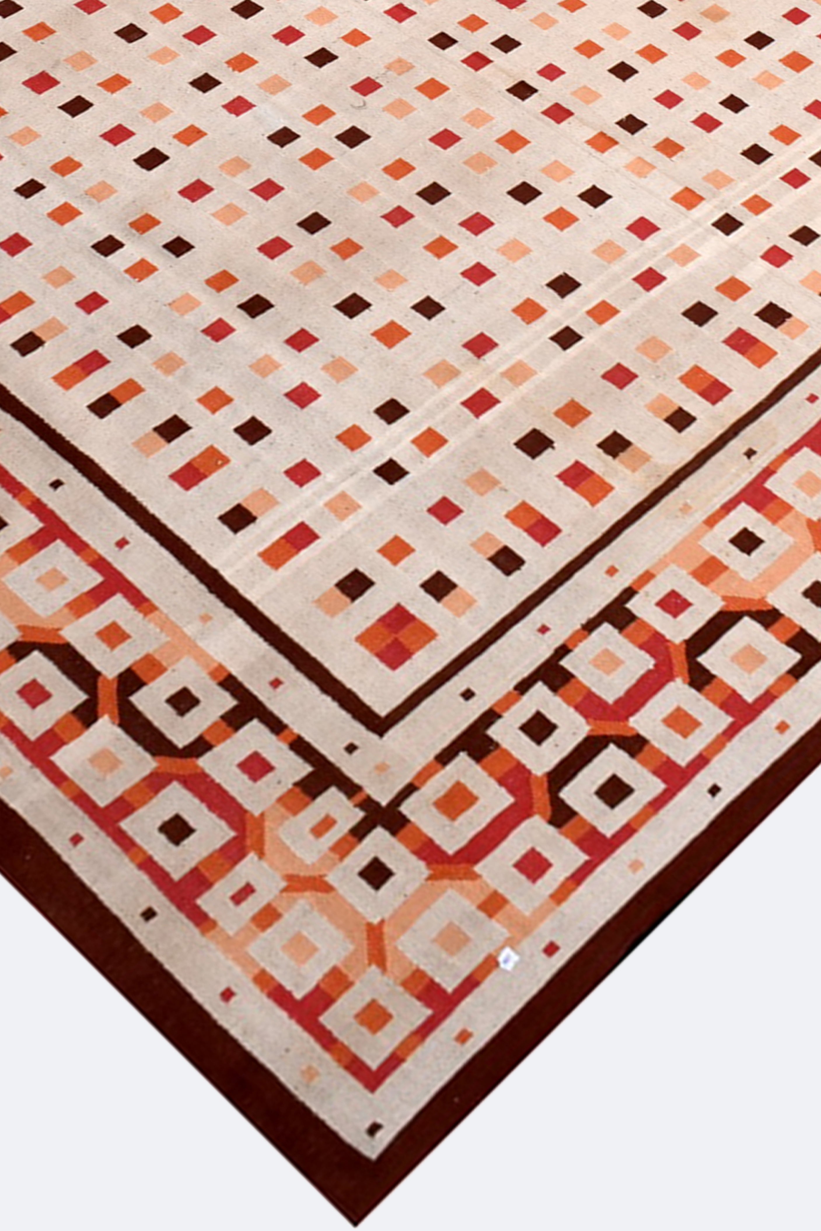 Geometric Reversible Flatweave Cotton Rug in Beige & Terracotta
